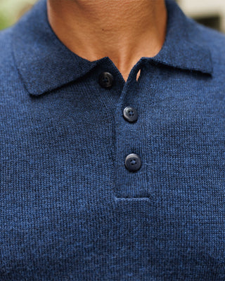 Achor Organic Merino Wool Long Sleeve Polo / Deep Blue Indigo