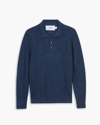 Achor Organic Merino Wool Long Sleeve Polo / Deep Blue Indigo