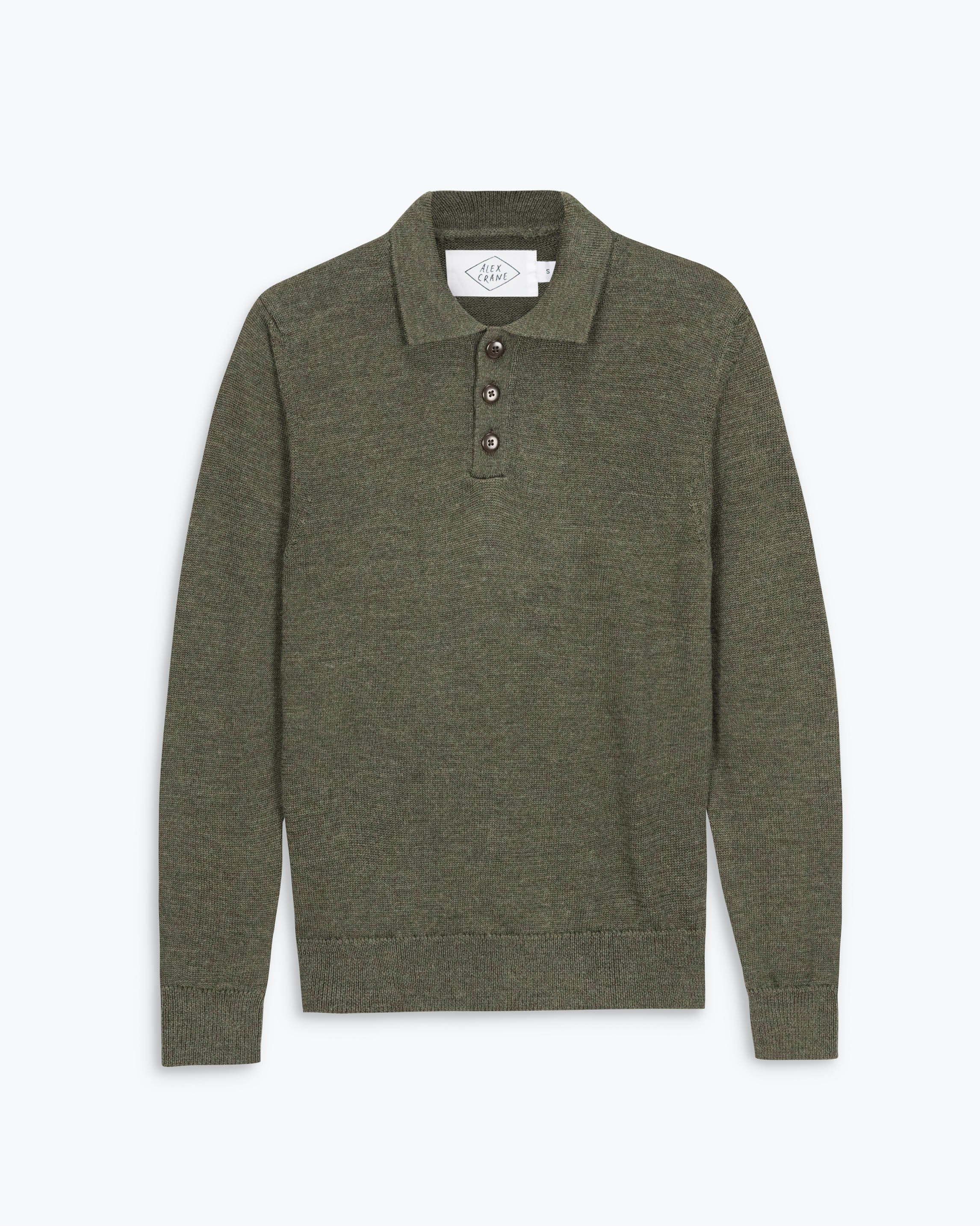 Achor Organic Merino Wool Long Sleeve Polo / Forest Green Pine