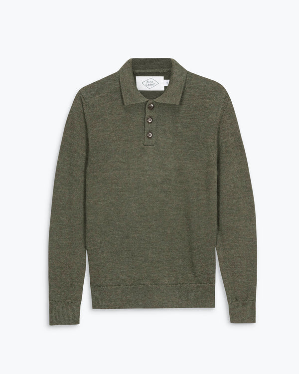 Achor Organic Merino Wool Long Sleeve Polo / Forest Green Pine