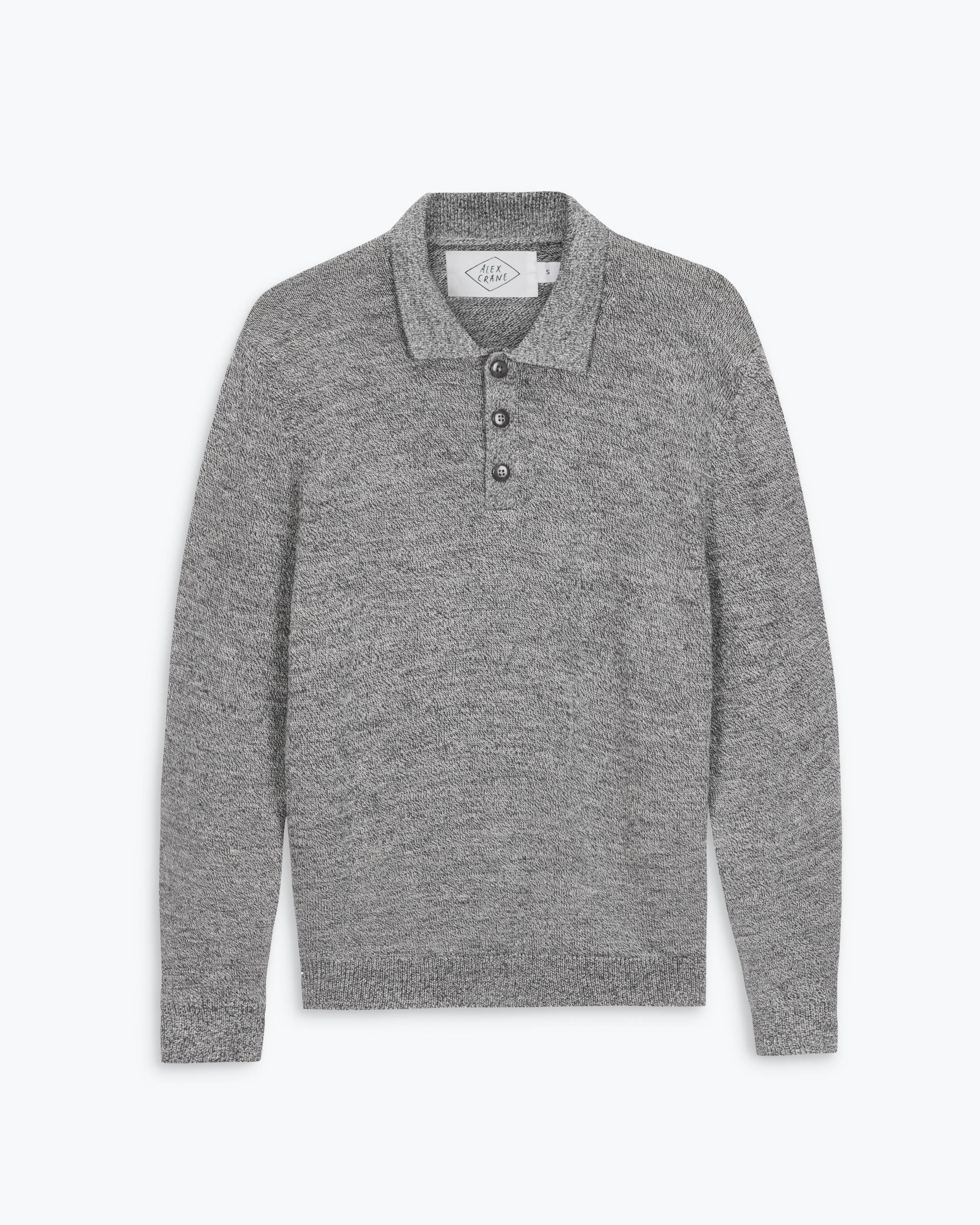 Achor Organic Merino Wool Long Sleeve Polo / Heather Grey Waterfall