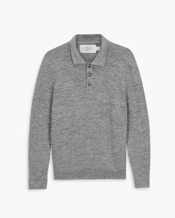 Achor Organic Merino Wool Long Sleeve Polo / Heather Grey Waterfall
