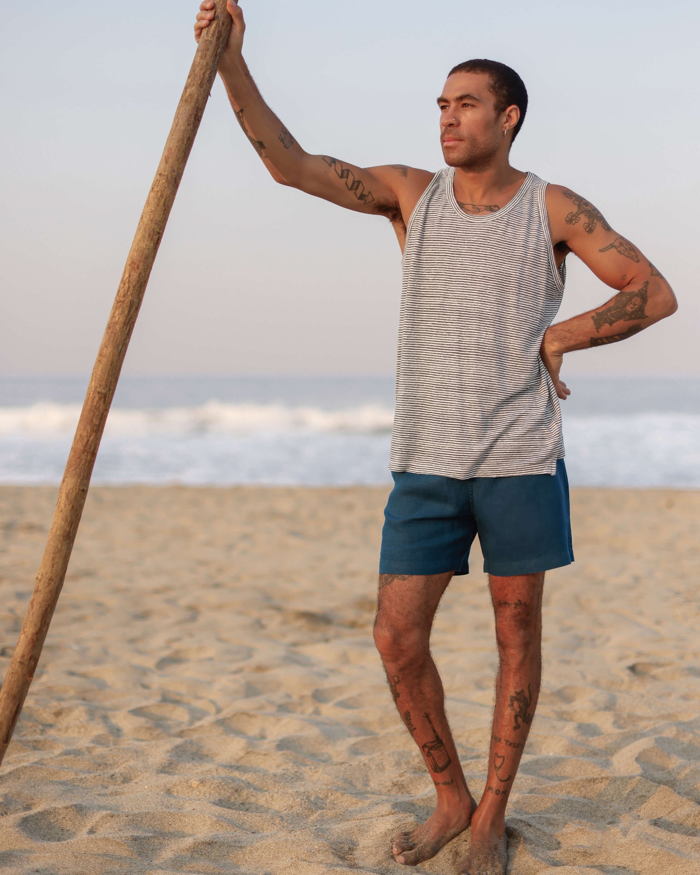 Bo Linen Drawstring Shorts - Sustainable French Linen / Dusk Blue