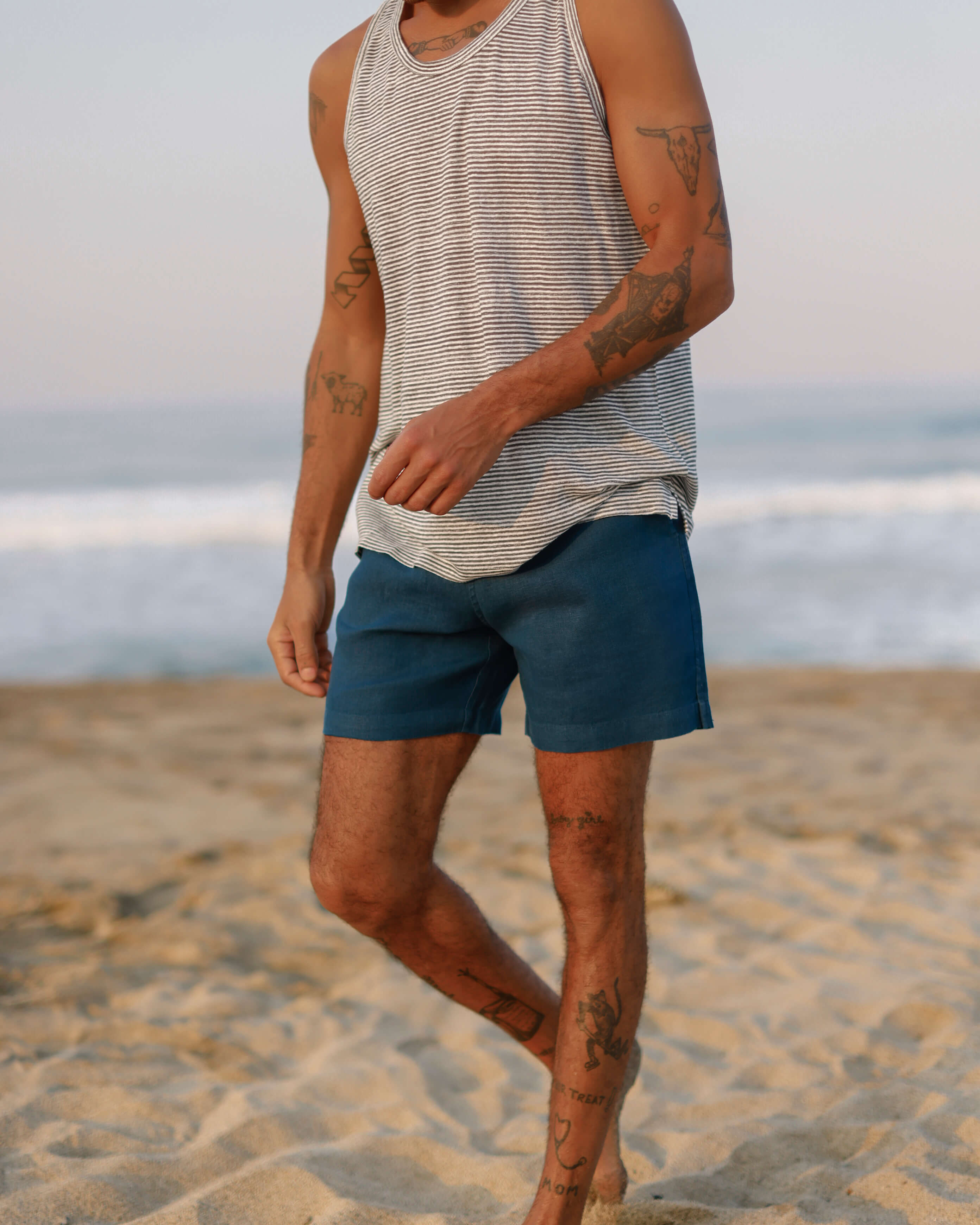 Bo Linen Drawstring Shorts - Sustainable French Linen / Dusk Blue