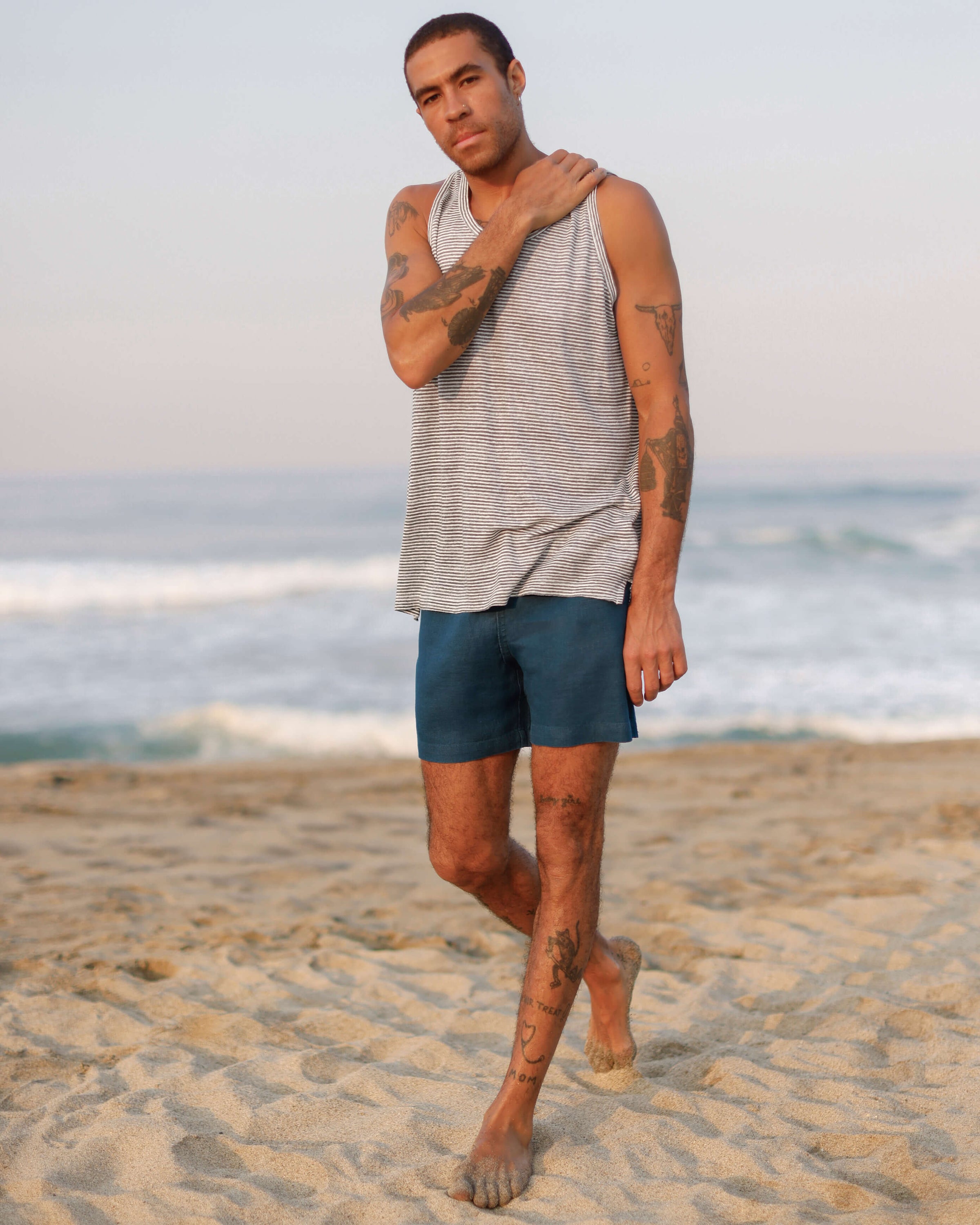 Bo Linen Drawstring Shorts - Sustainable French Linen / Dusk Blue