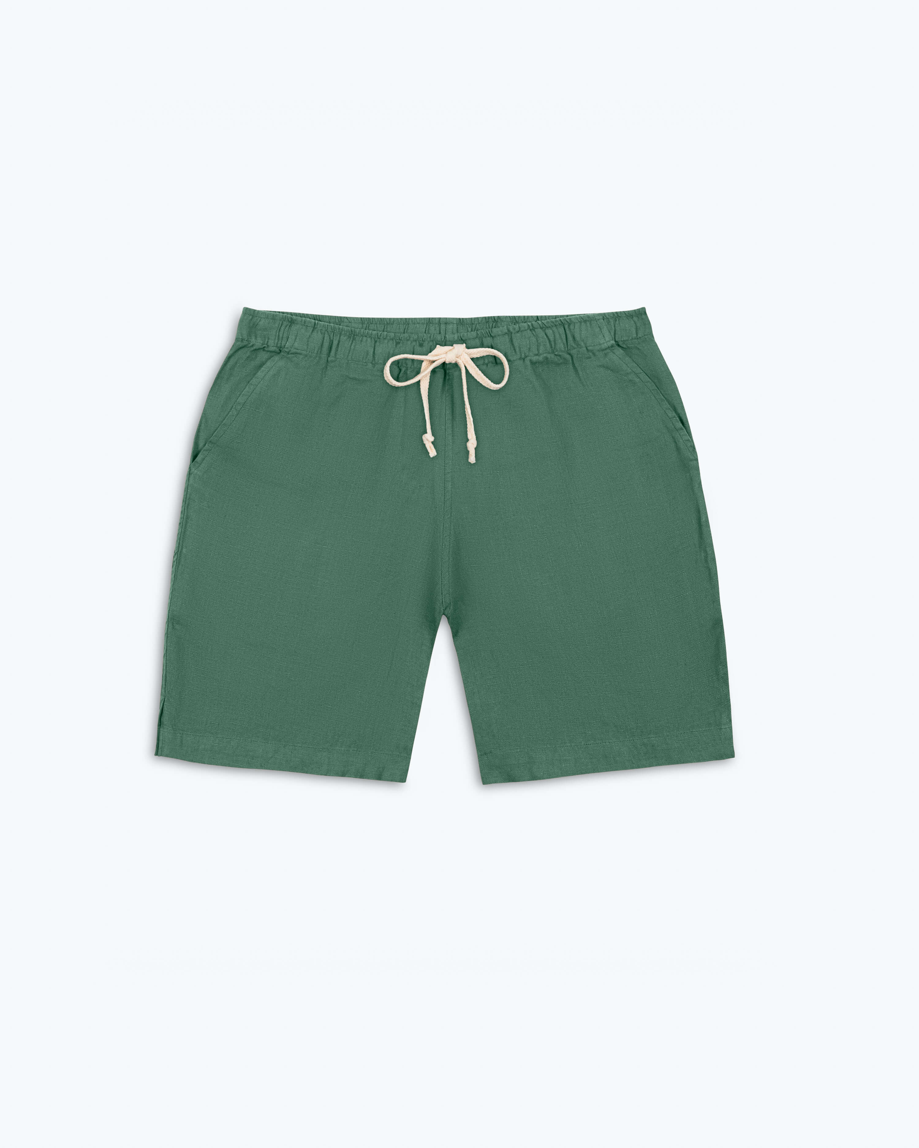 Bo Linen Drawstring Shorts - Sustainable French Linen / Forest Green Pine