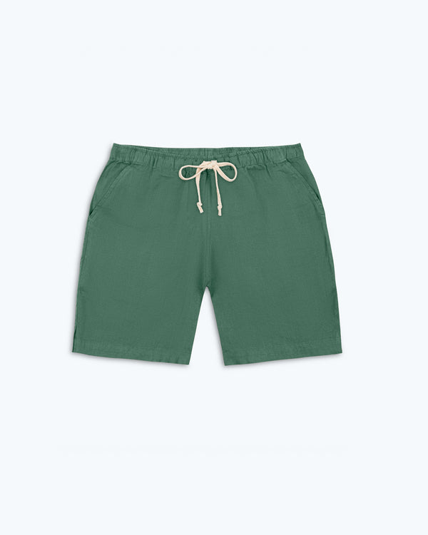 Bo Linen Drawstring Shorts - Sustainable French Linen / Forest Green Pine