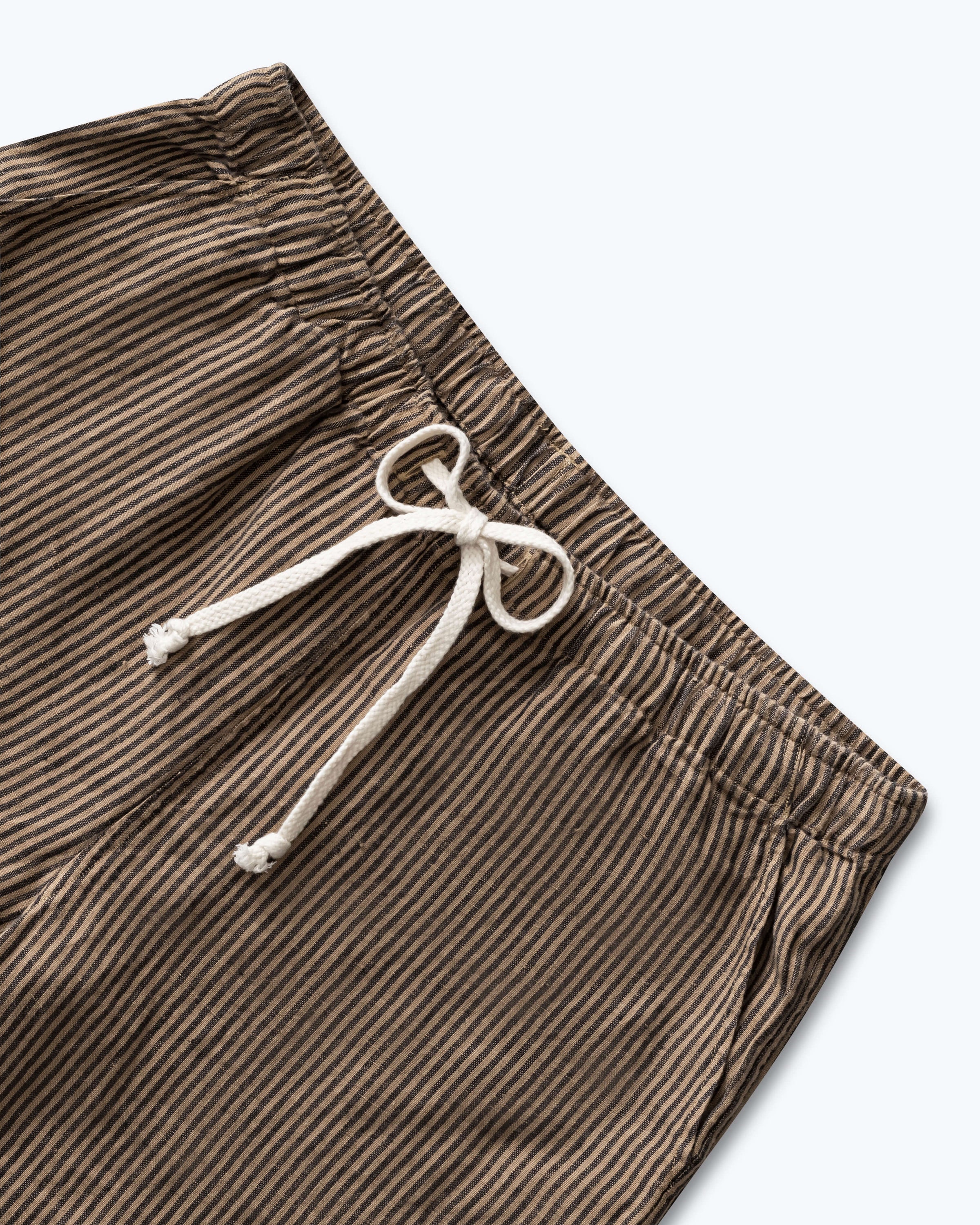 Bo Linen Drawstring - Sustainable French Linen / Overdye Chai Brown Stripes Lines