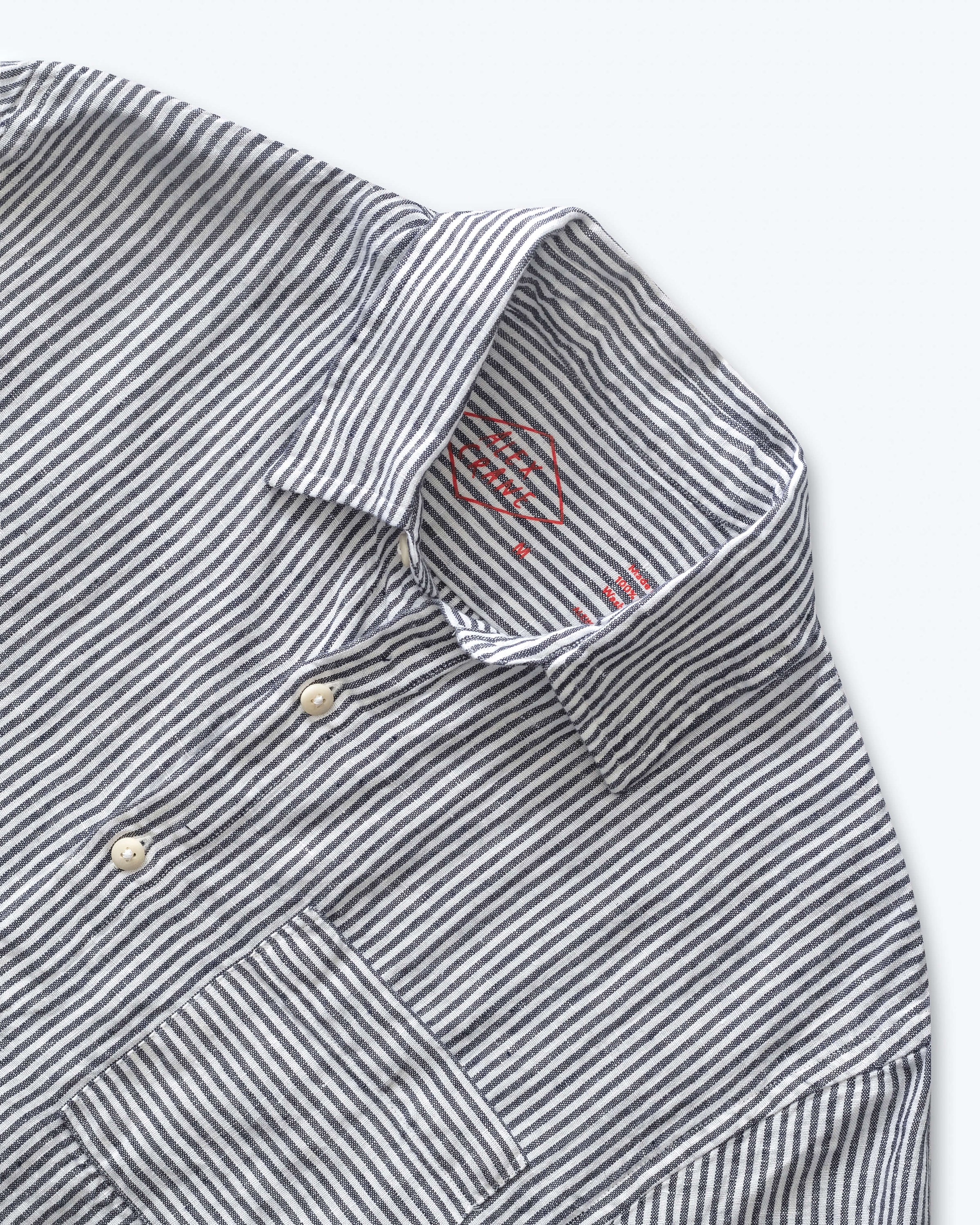 Ola Linen Short Sleeve Shirt - Sustainable French Linen / Blue and White Stripe Lines