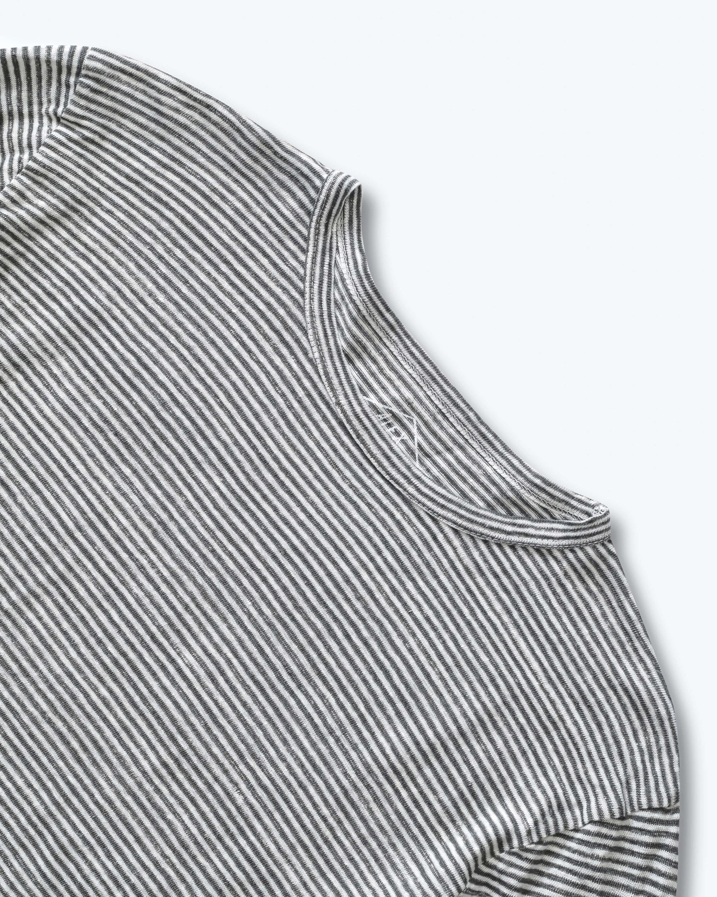 Sun Knit Linen T-Shirt - Sustainable French Linen / Blue and White Stripe Lines