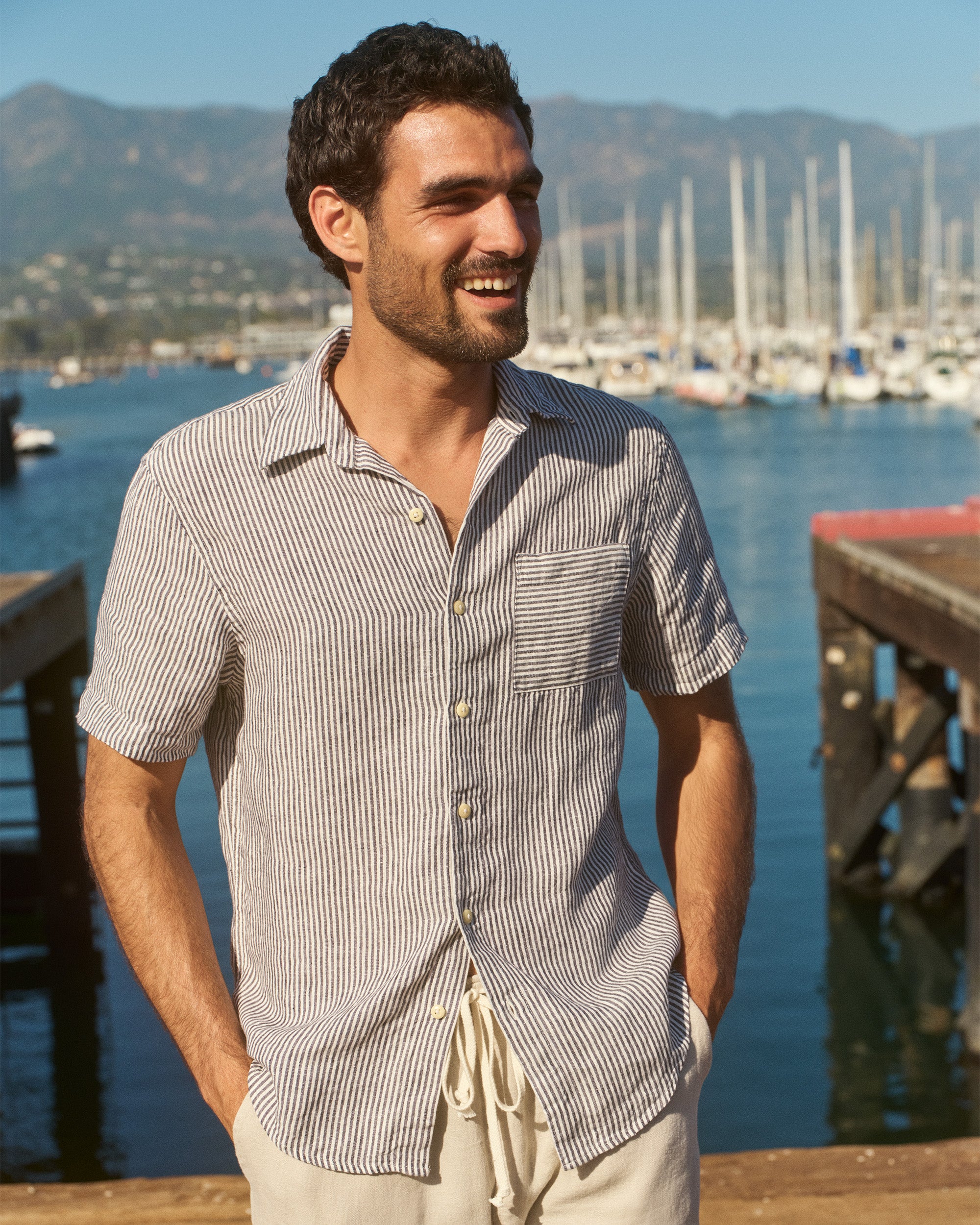 Ola Linen Short Sleeve Shirt - Sustainable French Linen / Blue and