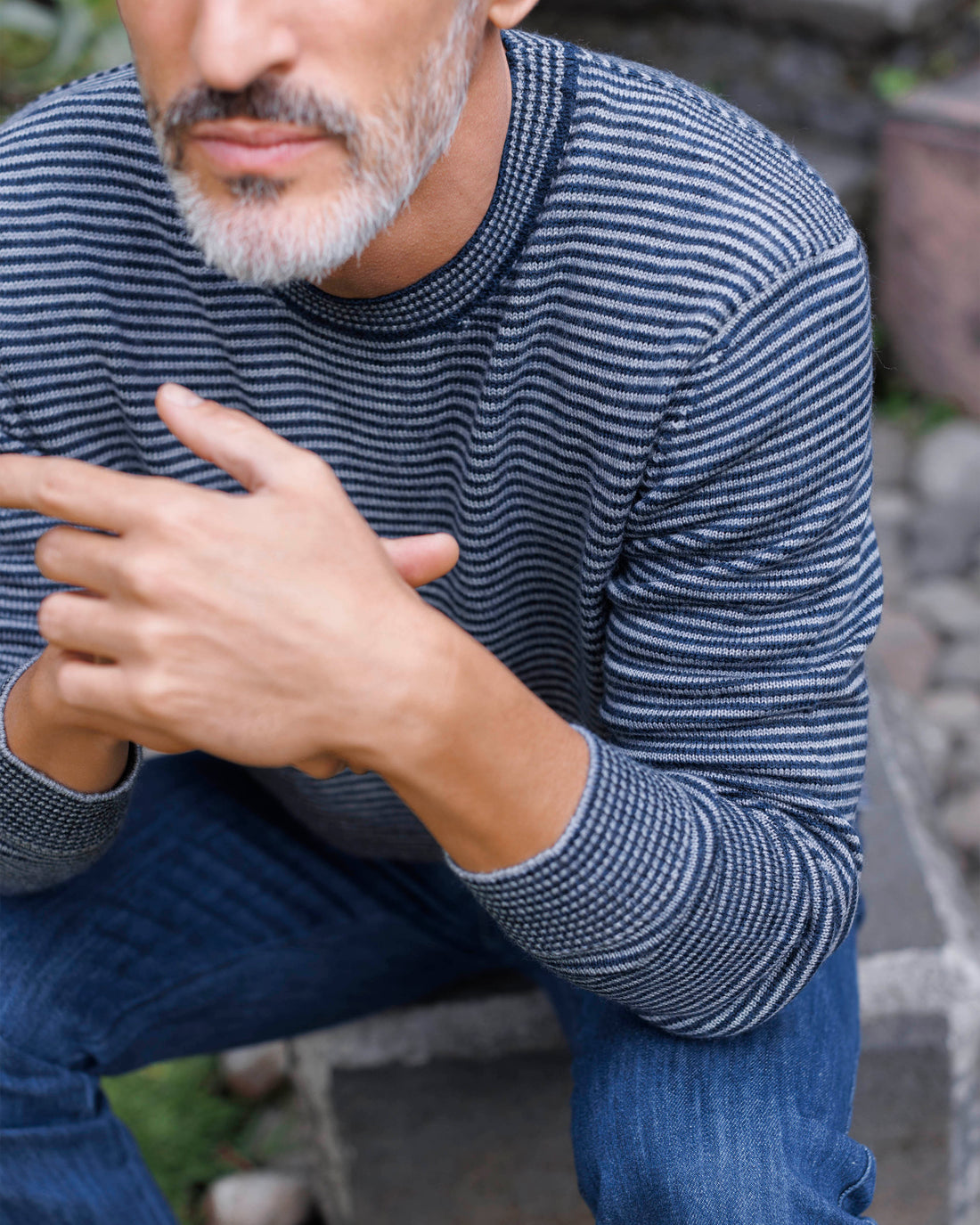 Campo Organic Merino Wool Sweater / Blue and White Stripe Indigo Lines