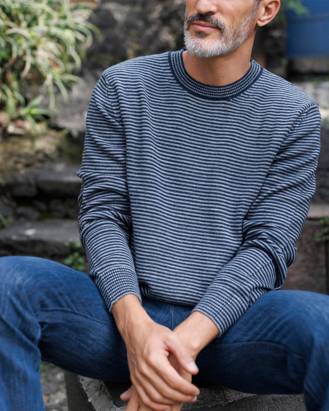 Campo Organic Merino Wool Sweater / Blue and White Stripe Indigo Lines