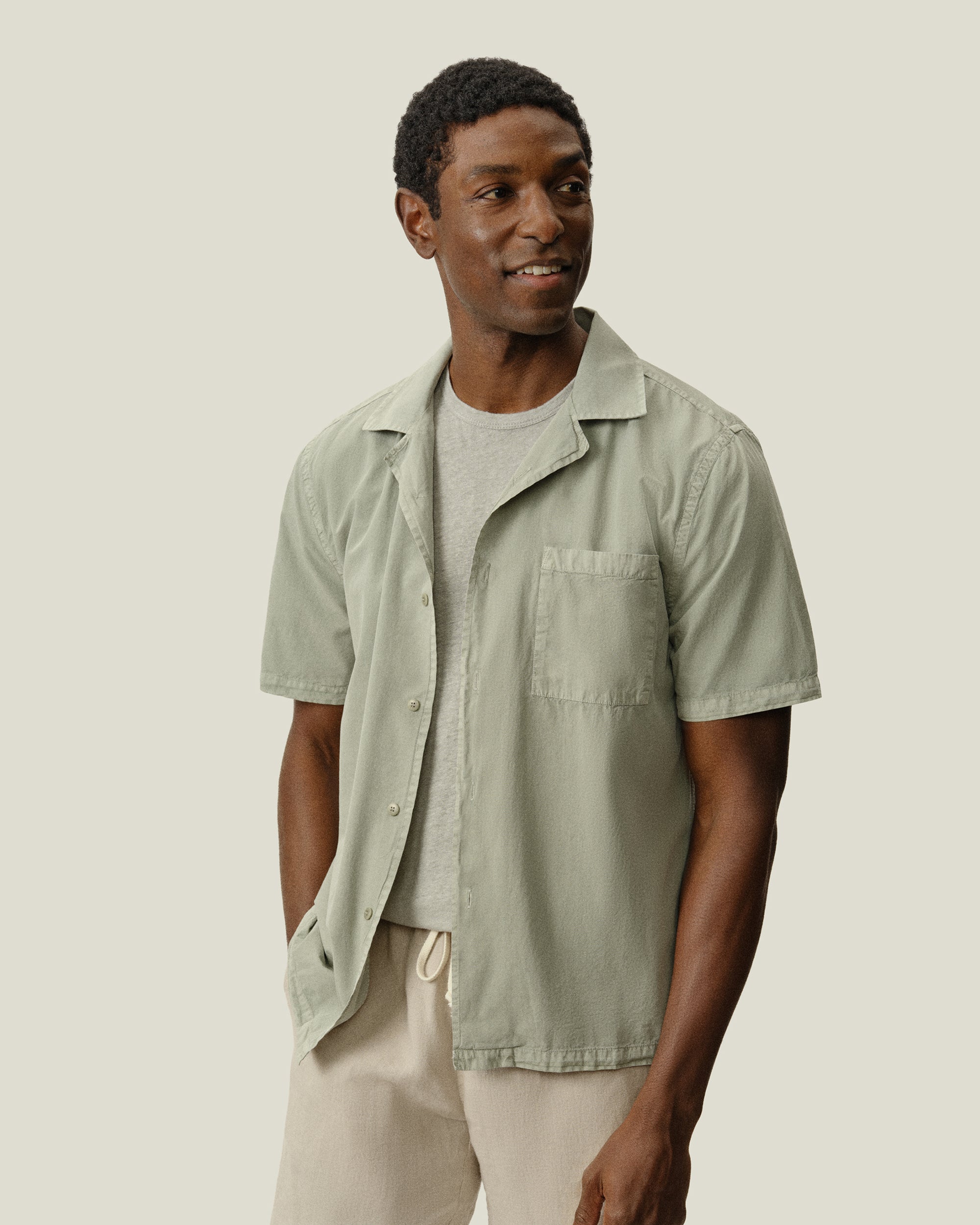 Lightweight, Airy, Textured Organic Cotton Camp Collar Short