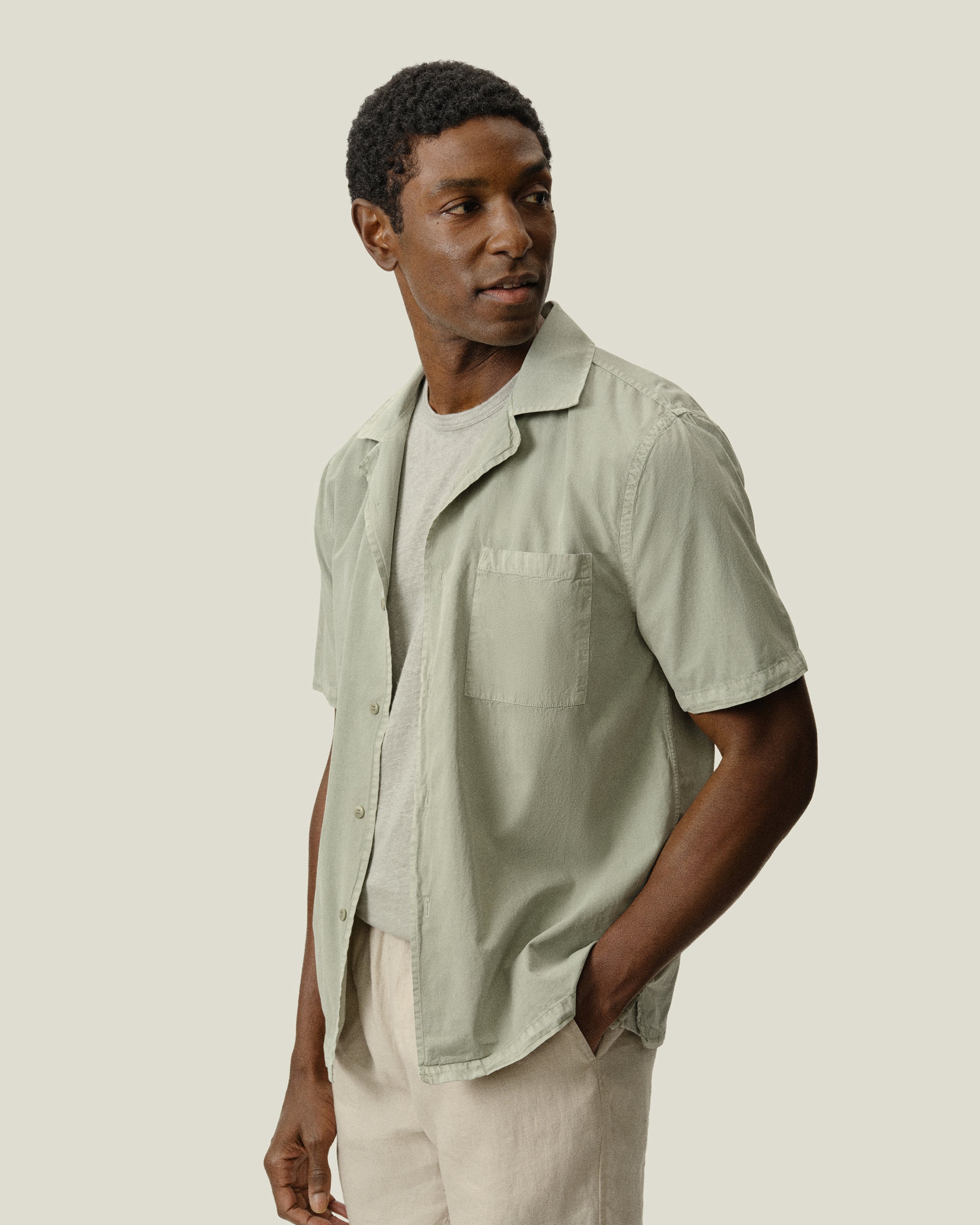 Lightweight, Airy, Textured Organic Cotton Camp Collar Short