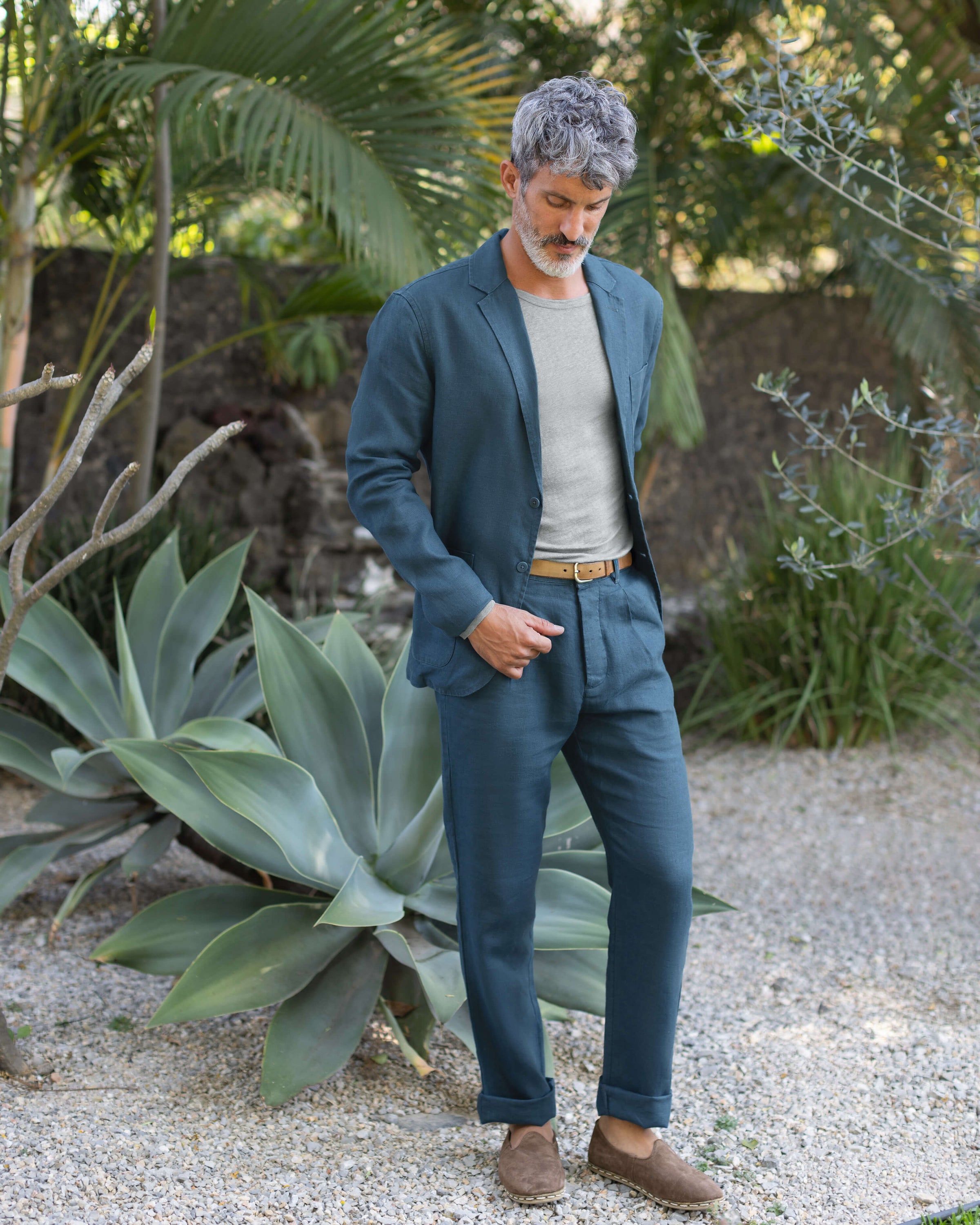 Alta Linen Pleated Trousers / Dusk Blue