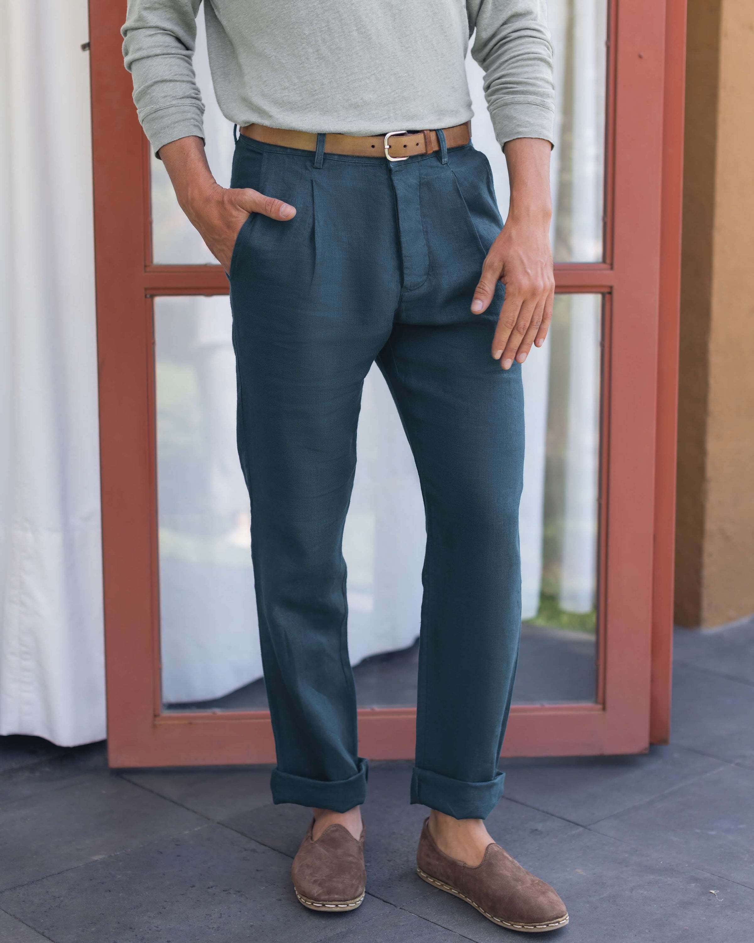 Alta Linen Pleated Trousers / Dusk Blue