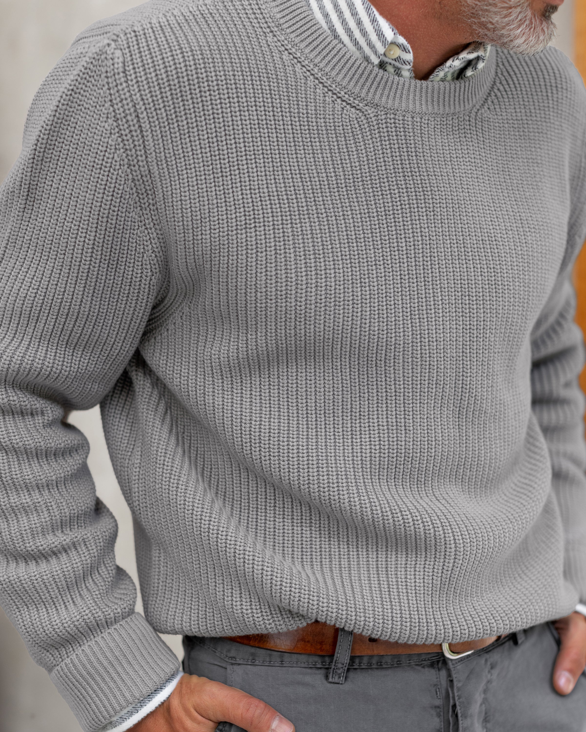 Bay Organic Cotton Chunky Knit Sweater / Faded Silver Steel