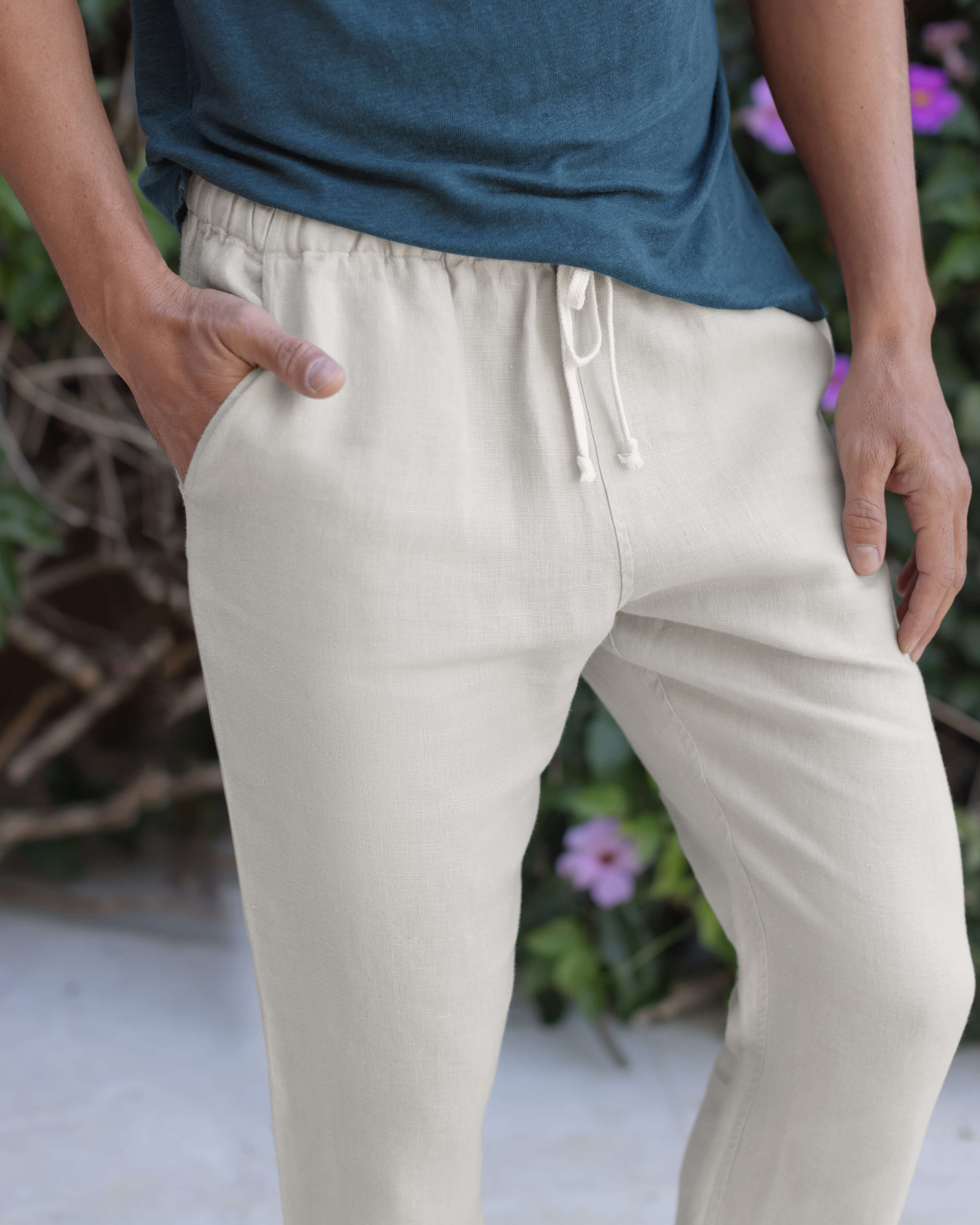 Bo Linen Drawstring Pants - Sustainable French Linen / Natural