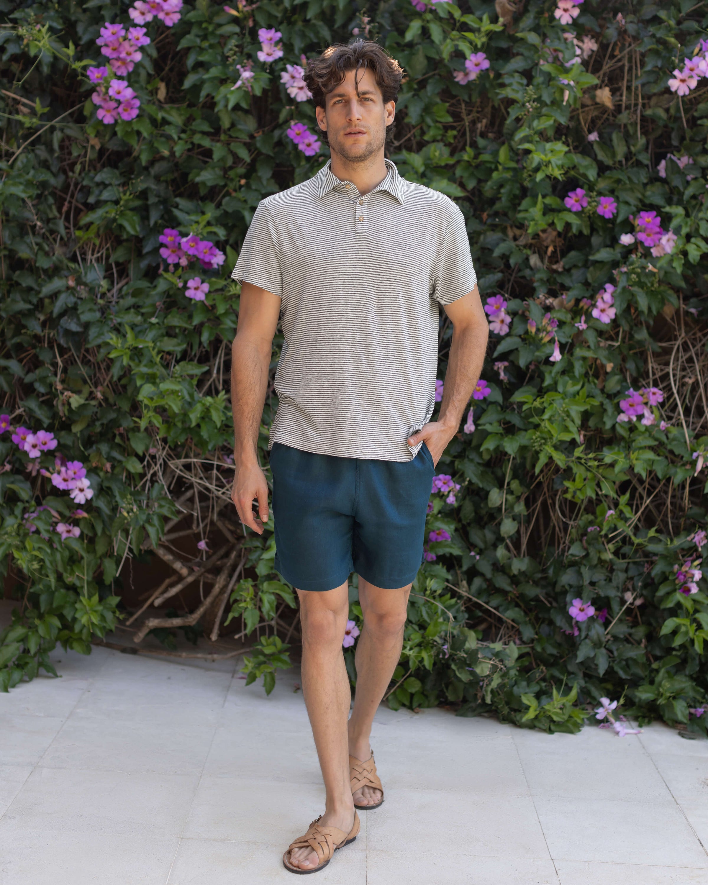 Bo Linen Drawstring Shorts - Sustainable French Linen / Dusk Blue