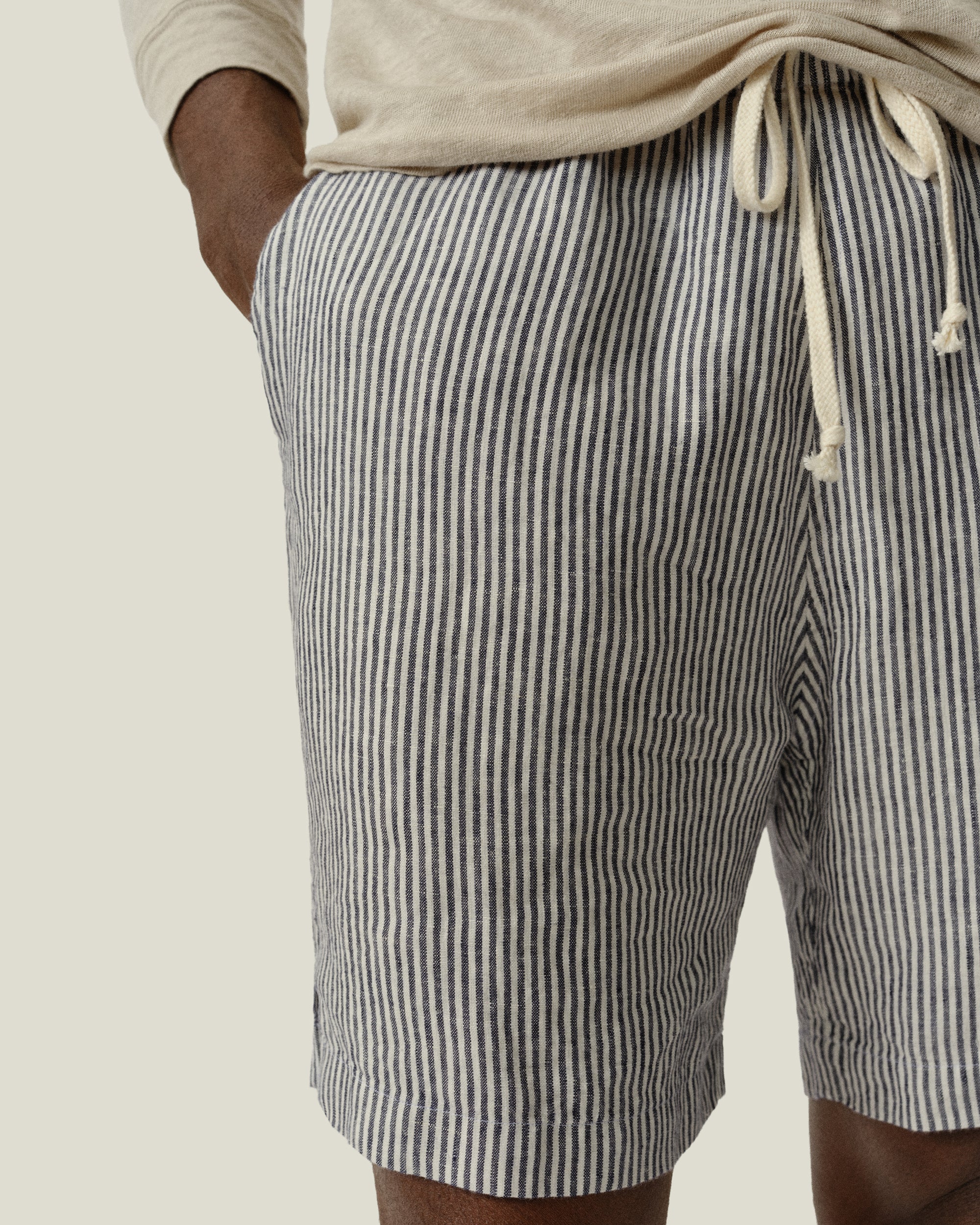 Bo Linen Drawstring Shorts - Sustainable French Linen / Blue and