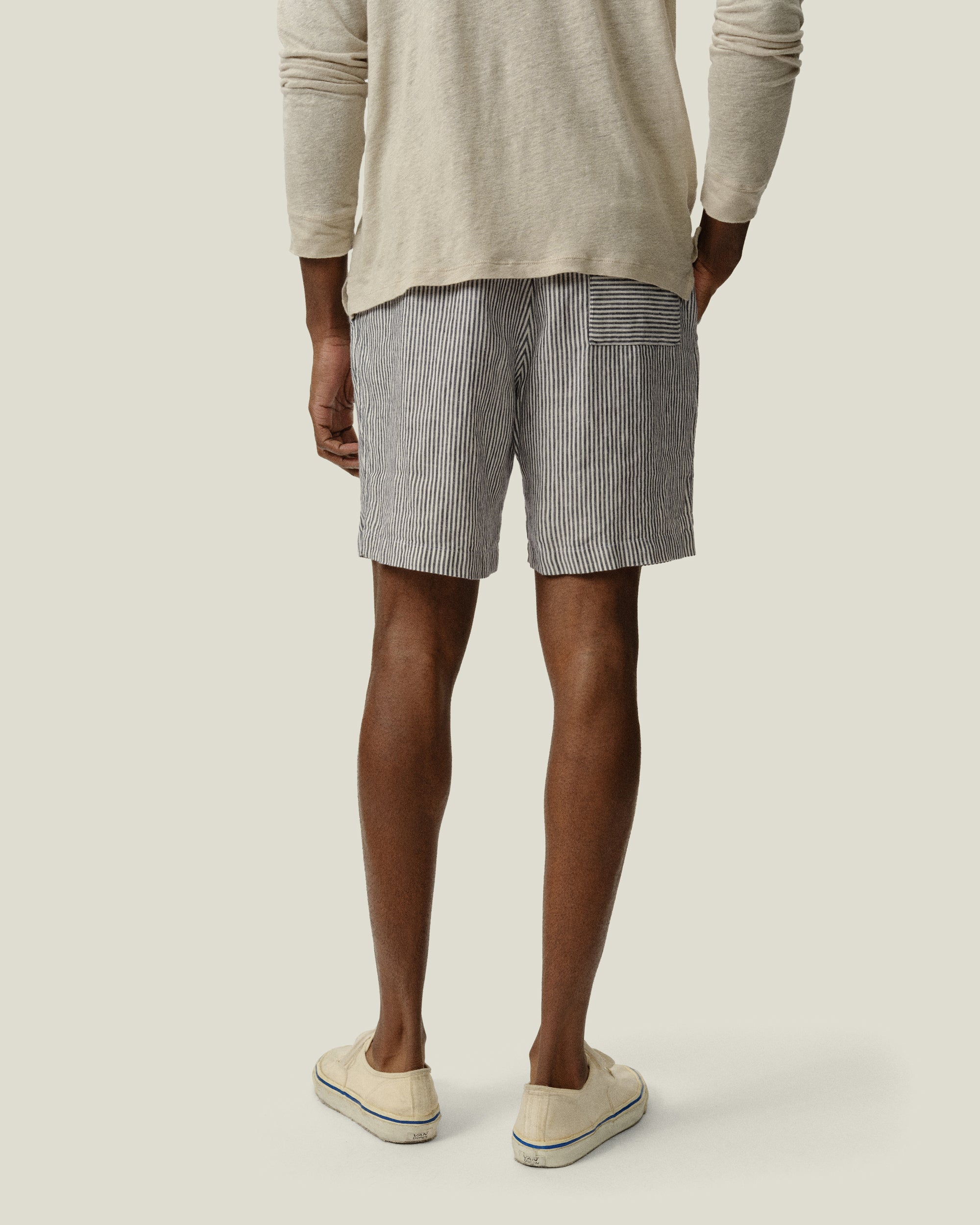 Bo Linen Drawstring Shorts - Sustainable French Linen / Blue and