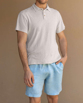 Bo Linen Drawstring Shorts - Sustainable French Linen / Heather Blue Sky