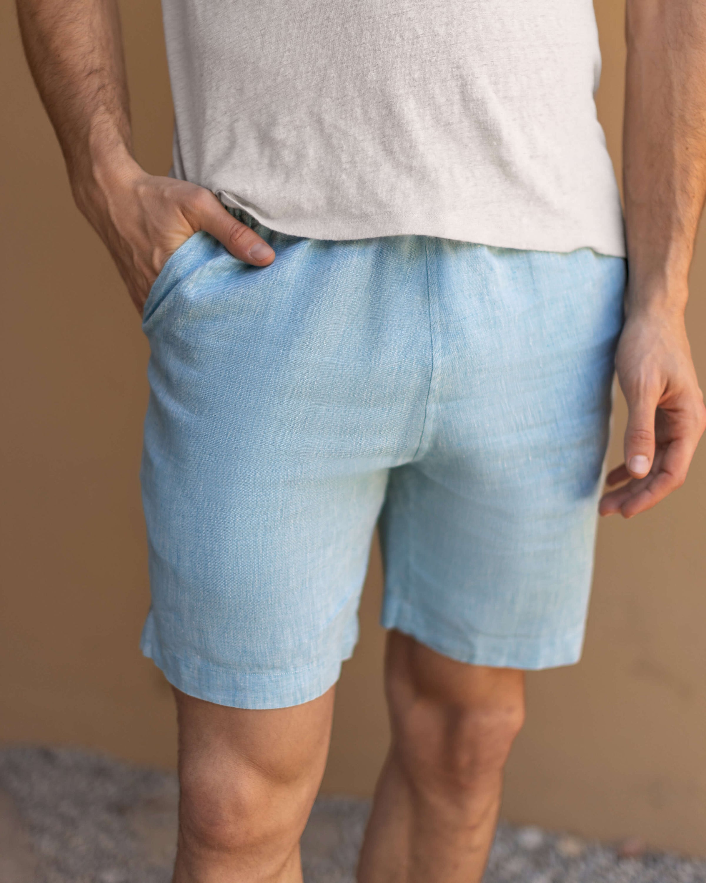Bo Linen Drawstring Shorts - Sustainable French Linen / Heather Blue Sky