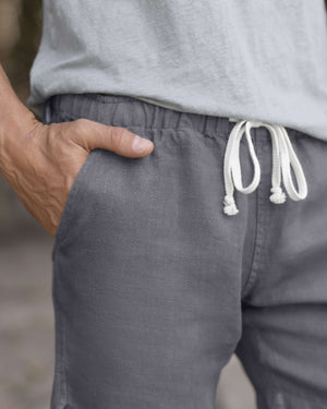 Bo Linen Drawstring Shorts - Sustainable French Linen / Faded Grey Slate