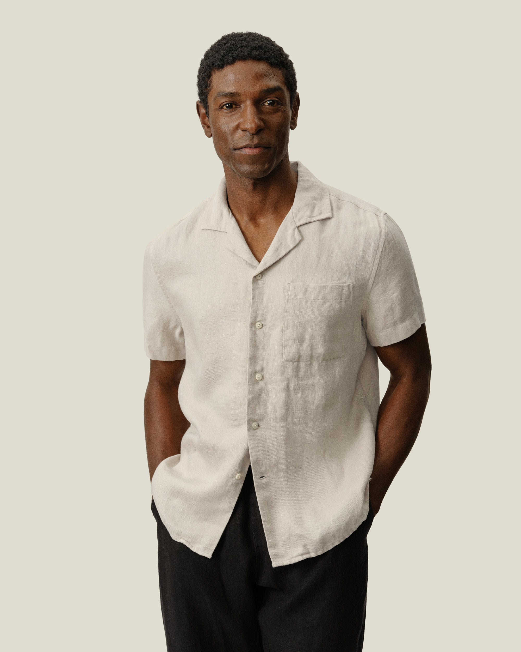 Camp Collar Linen Shirt - Sustainable French Linen / Twill Natural