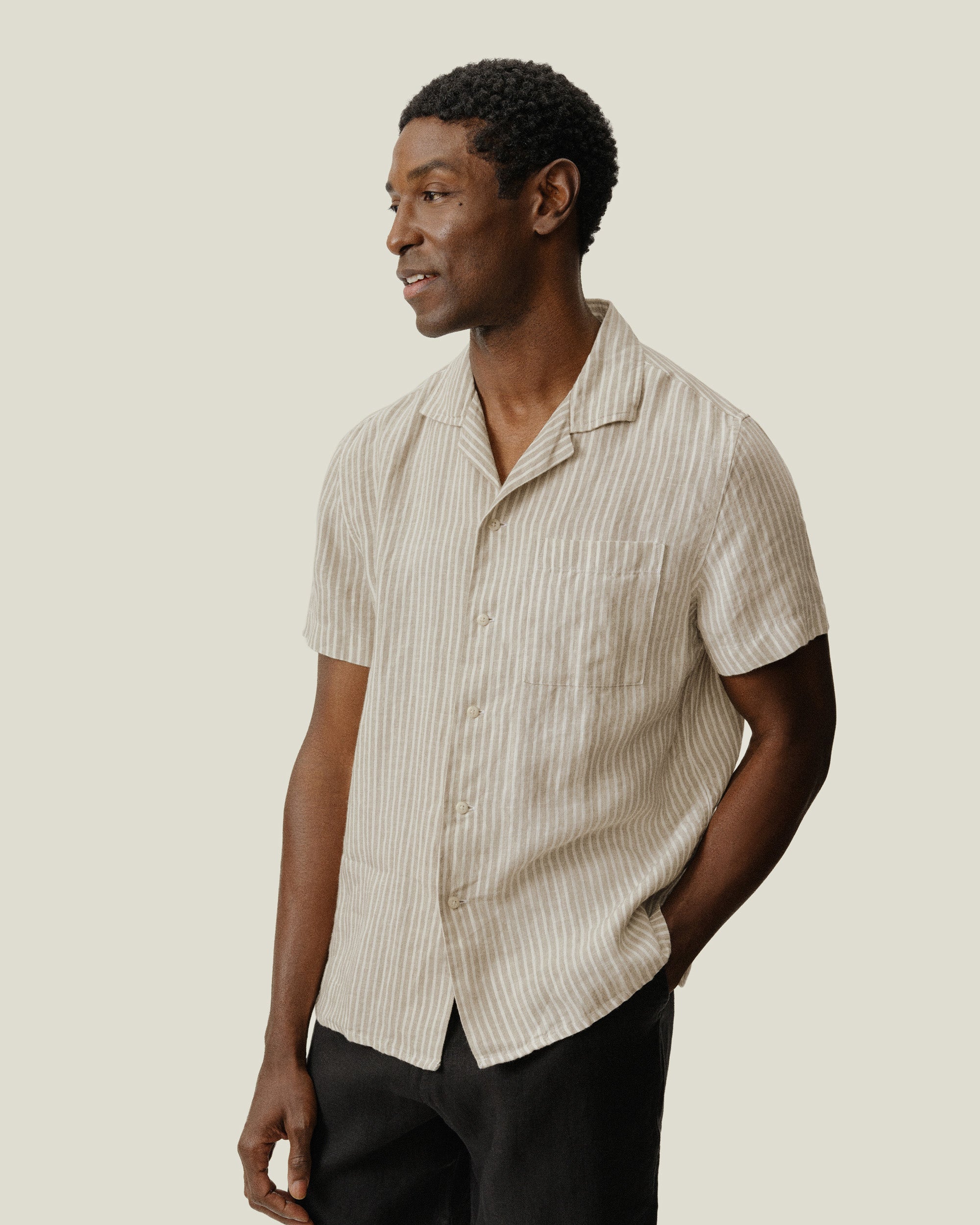 Camp Collar Linen Shirt - Sustainable French Linen / Natural and