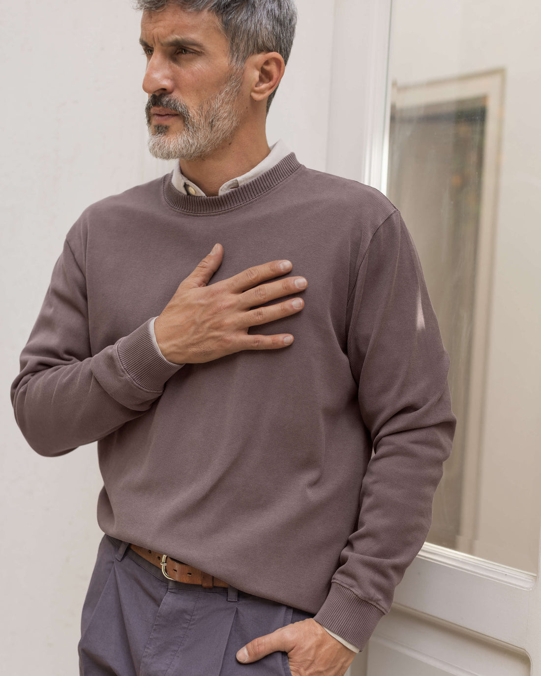 Caza Slubbly Organic Cotton Crewneck Sweatshirt / Faded Brown Coffee