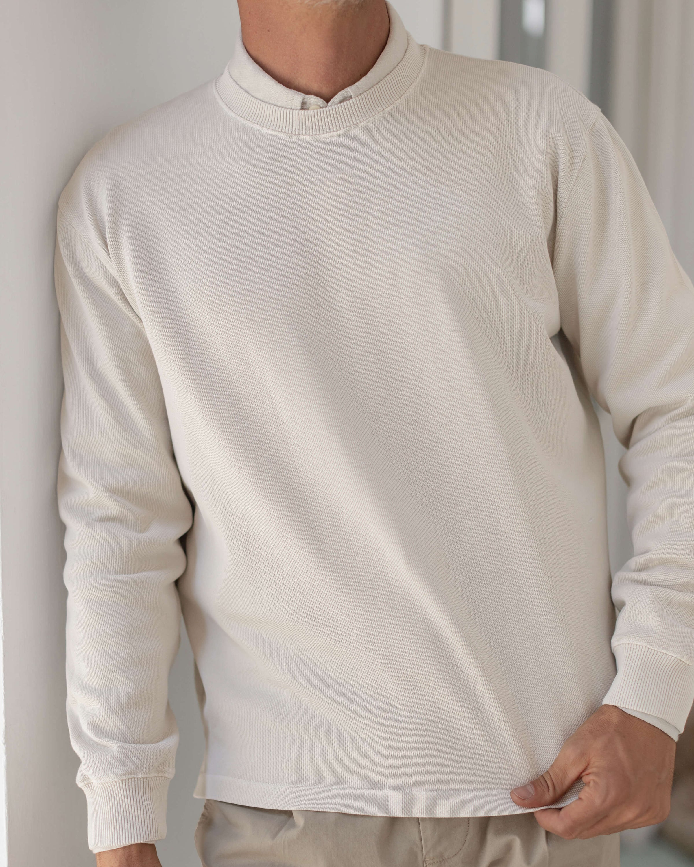 Caza Slubbly Organic Cotton Crewneck Sweatshirt / Cream Off White