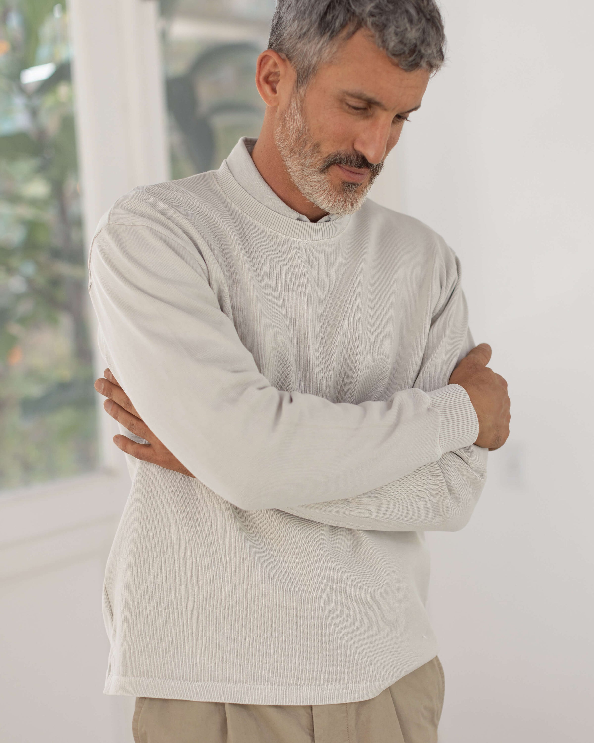 Caza Slubbly Organic Cotton Crewneck Sweatshirt / Cream Off White