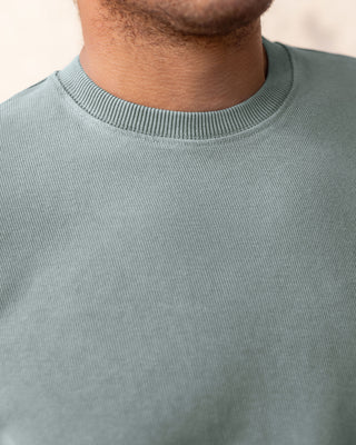 Caza Slubbly Organic Cotton Crewneck Sweatshirt / Faded Green