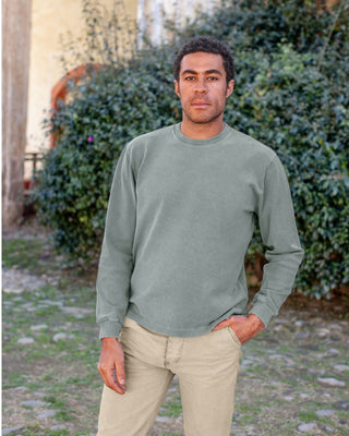 Caza Slubbly Organic Cotton Crewneck Sweatshirt / Faded Green