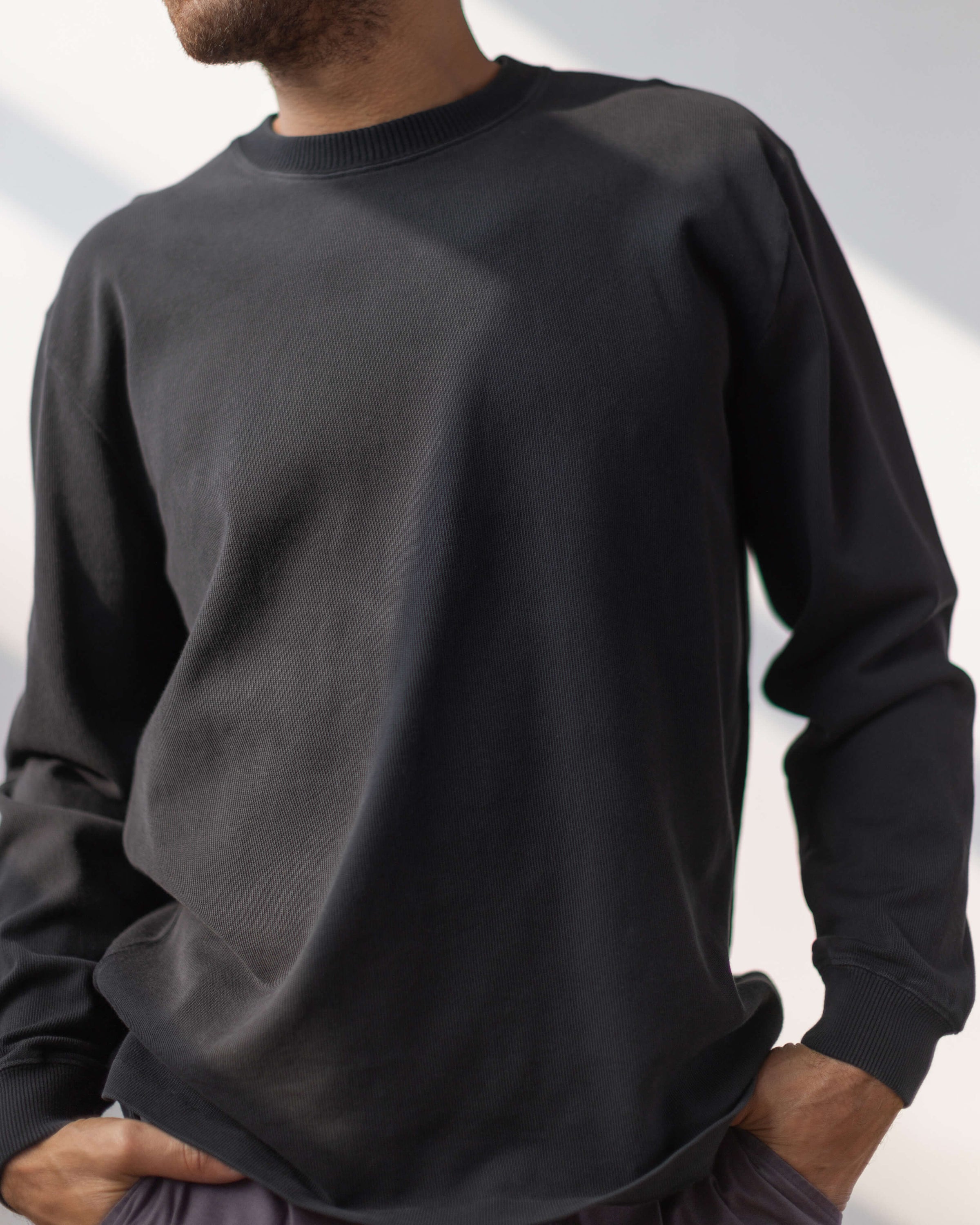 Caza Slubbly Organic Cotton Crewneck Sweatshirt / Black Night