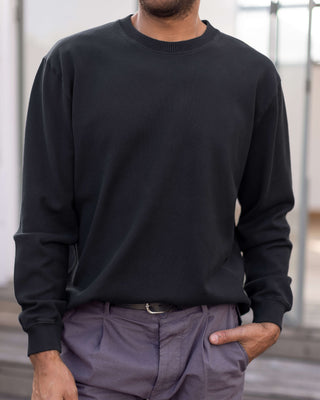 Caza Slubbly Organic Cotton Crewneck Sweatshirt / Black Night