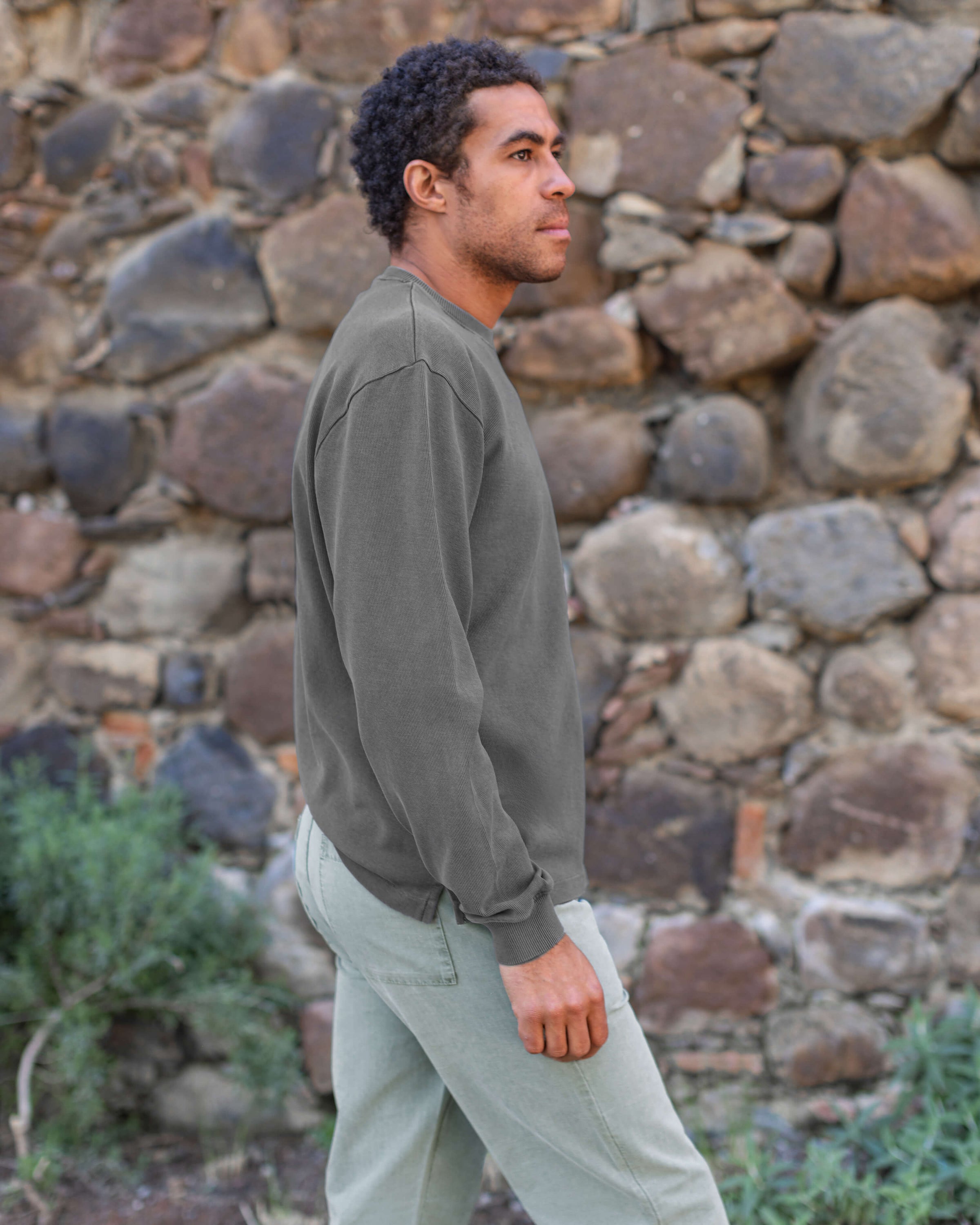 Caza Slubbly Organic Cotton Crewneck Sweatshirt / Faded Grey Slate