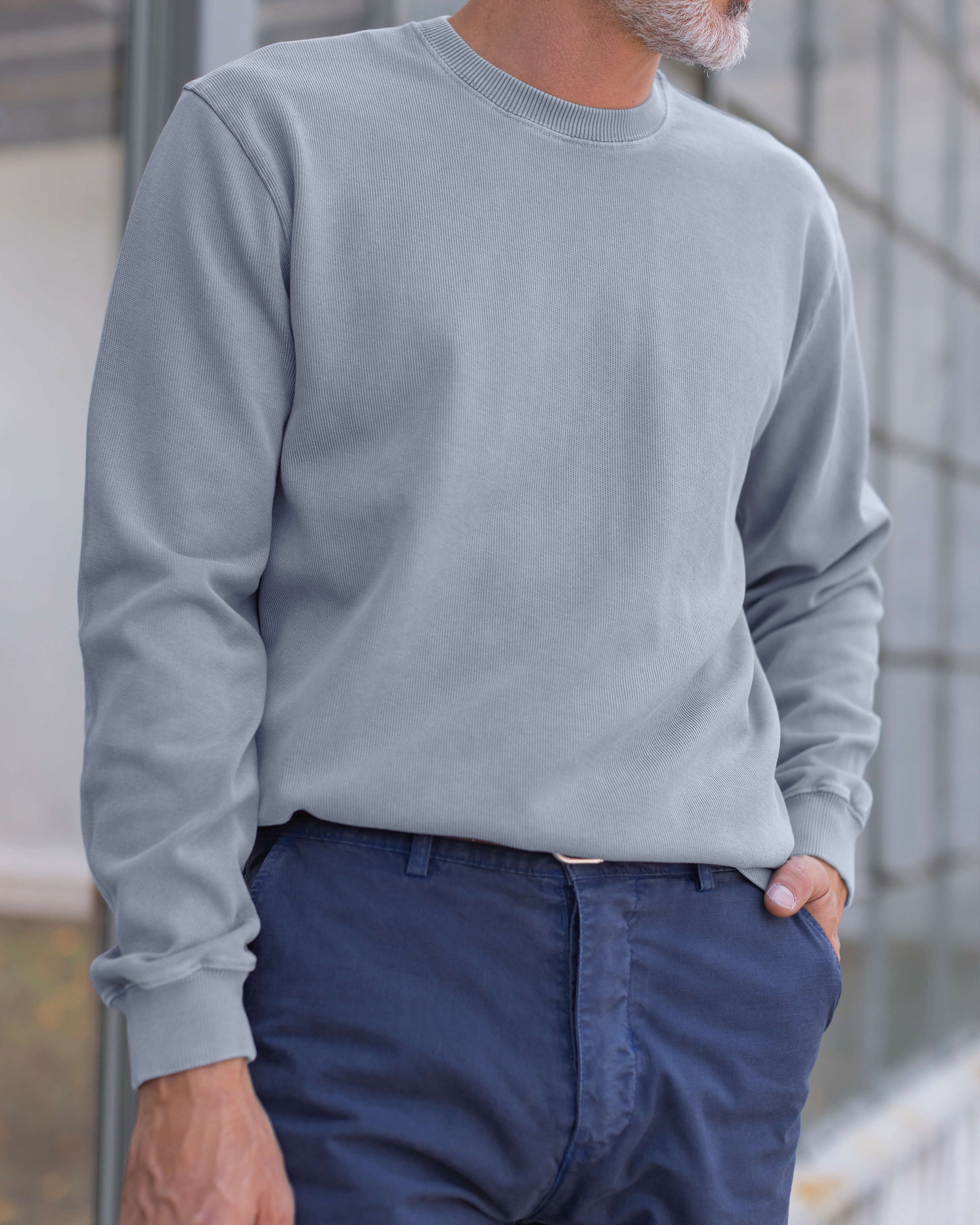 Caza Slubbly Organic Cotton Crewneck Sweatshirt / Faded Blue Wave