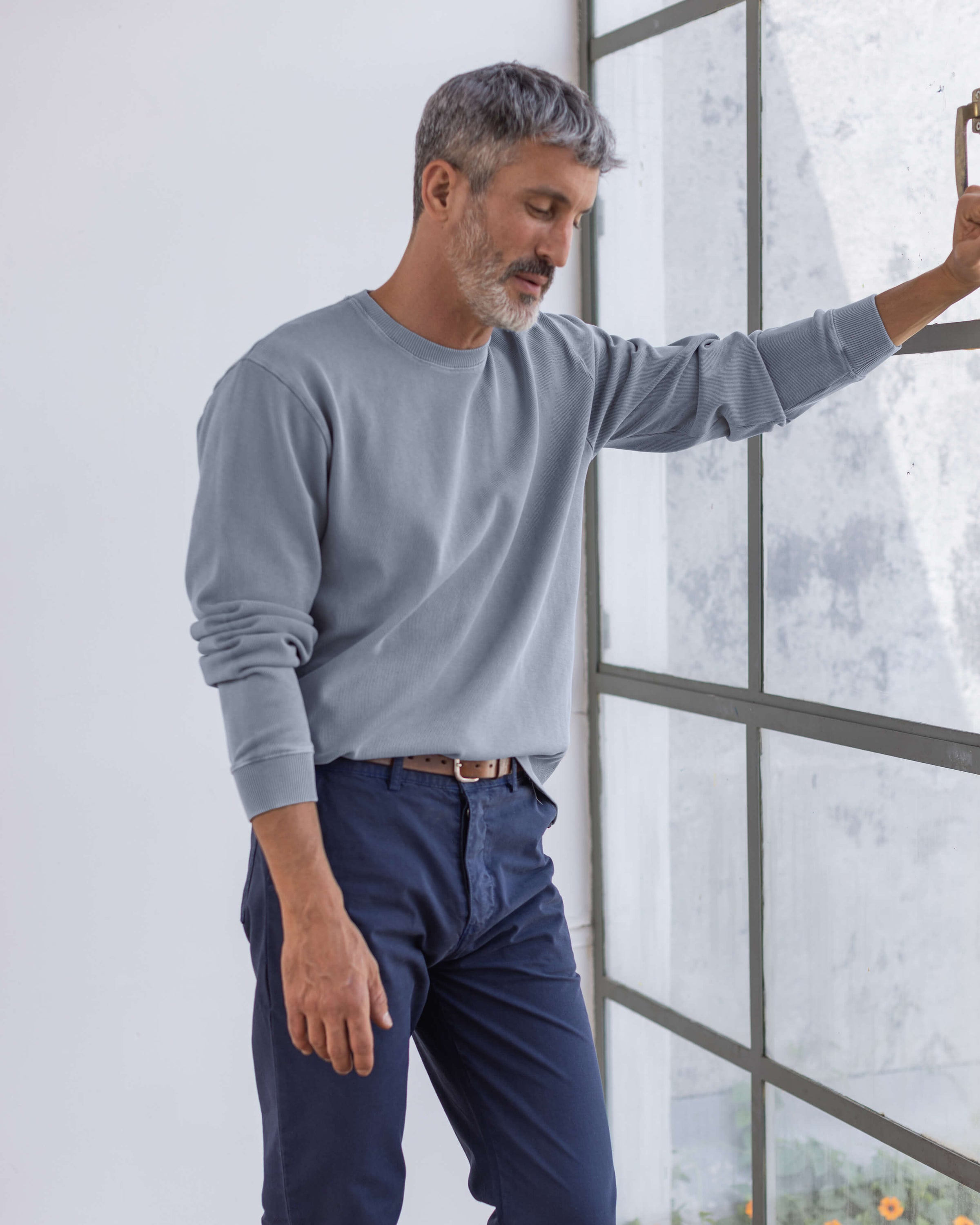 Caza Slubbly Organic Cotton Crewneck Sweatshirt / Faded Blue Wave