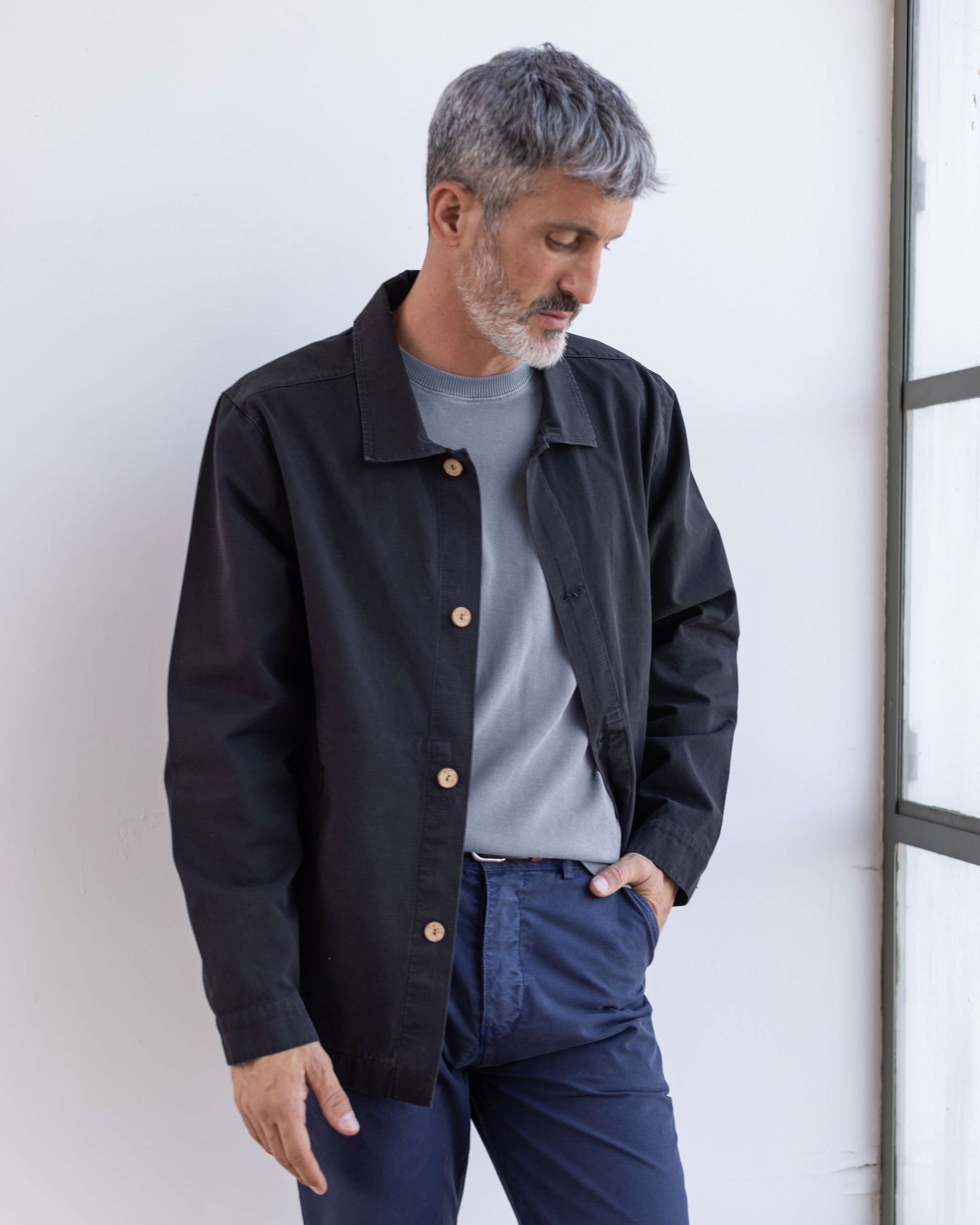 Caza Slubbly Organic Cotton Crewneck Sweatshirt / Faded Blue Wave