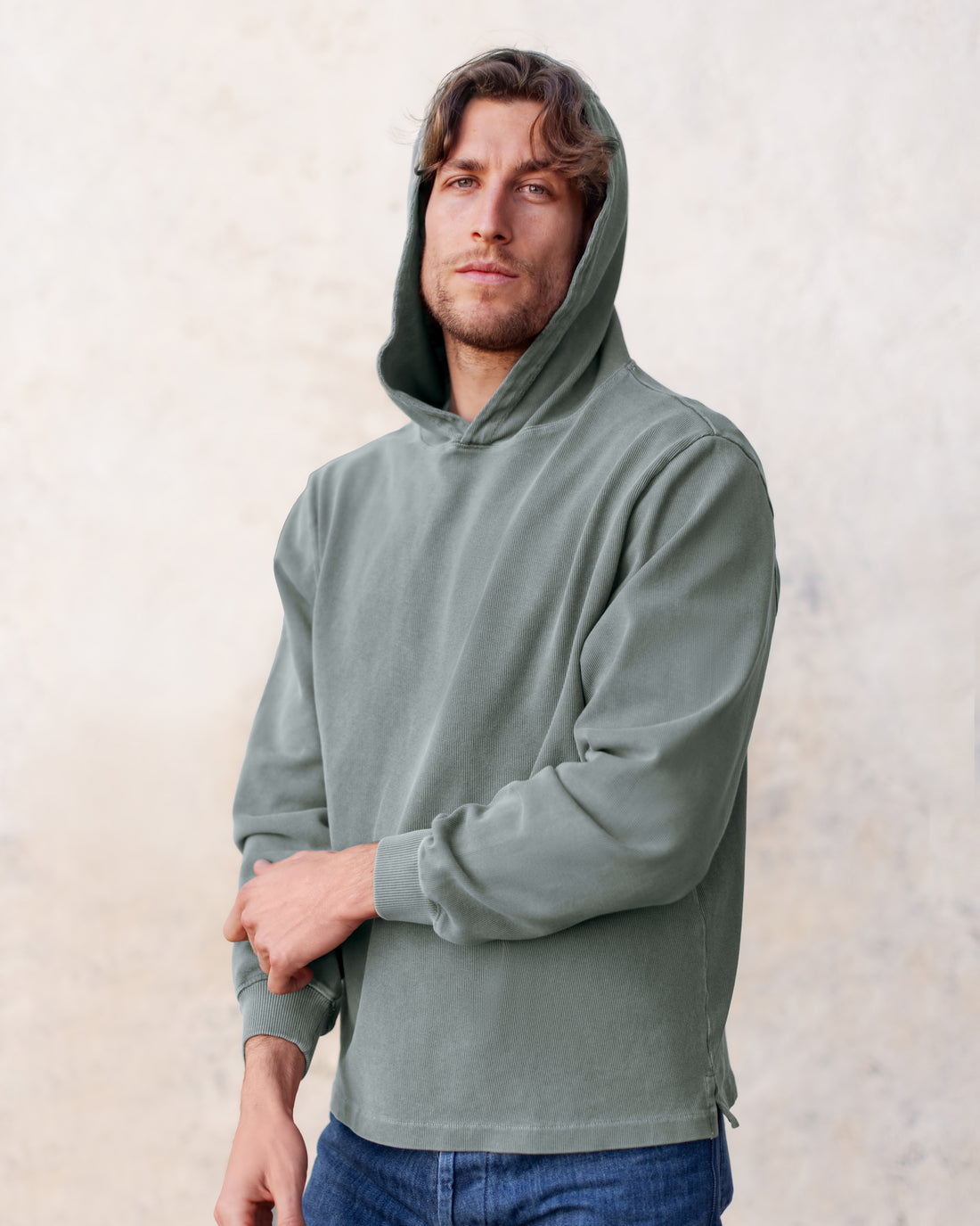 Caza Slubbly Organic Cotton Hoodie / Faded Green