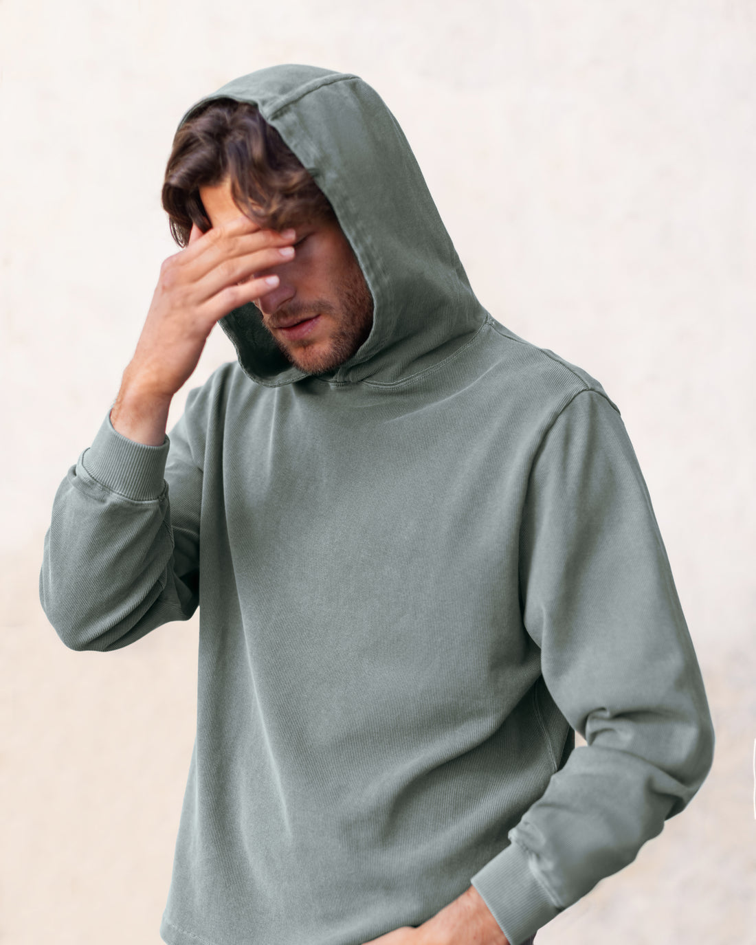 Caza Slubbly Organic Cotton Hoodie / Faded Green