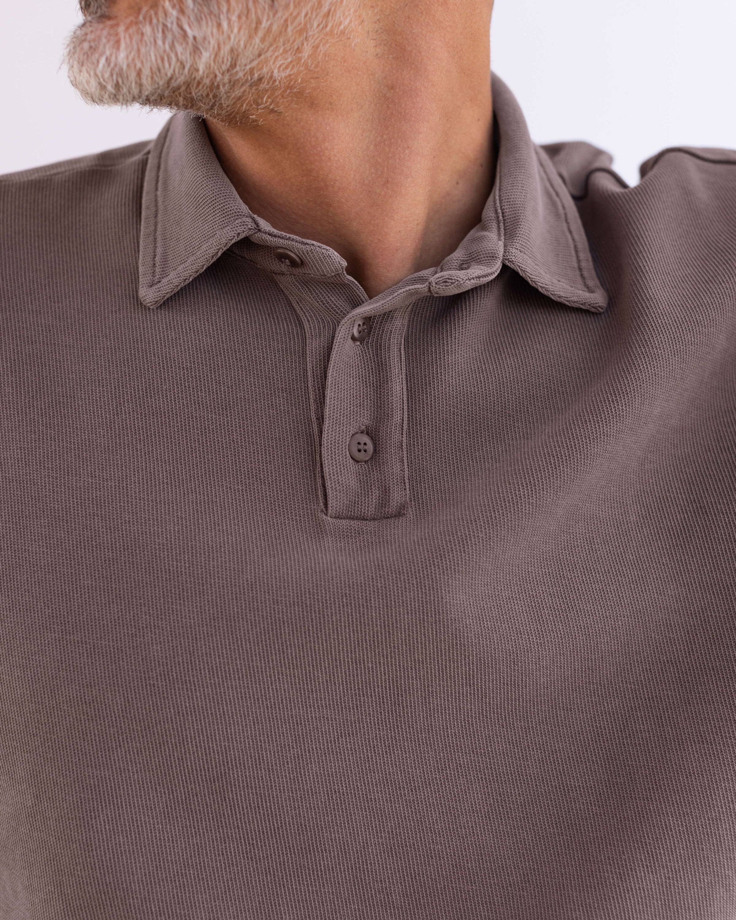 Caza Slubbly Organic Cotton Long Sleeve Polo / Faded Brown Coffee