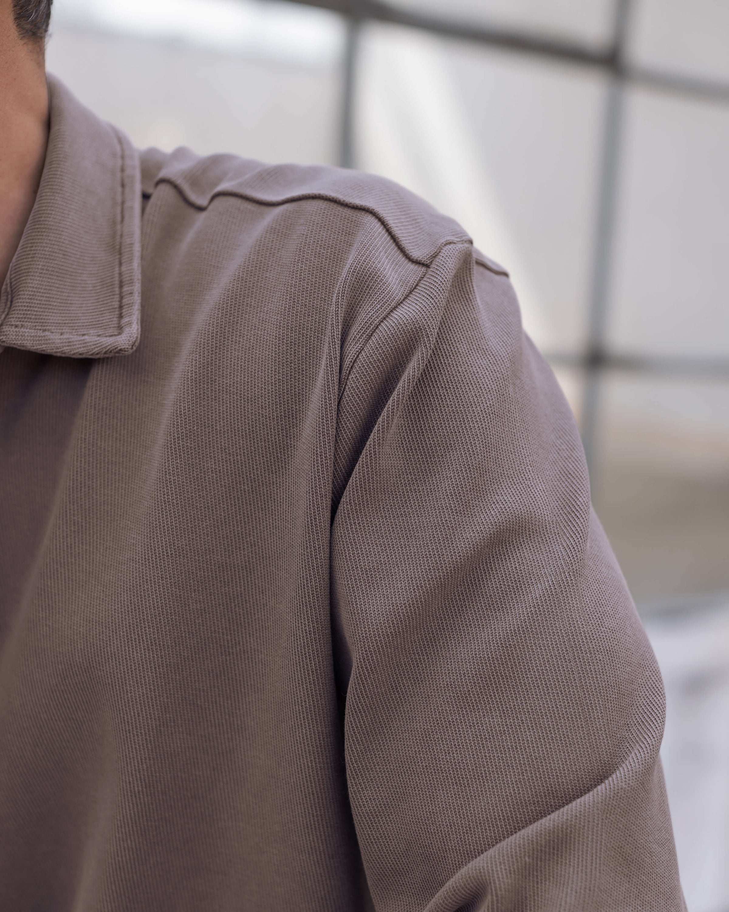 Caza Slubbly Organic Cotton Long Sleeve Polo / Faded Brown Coffee