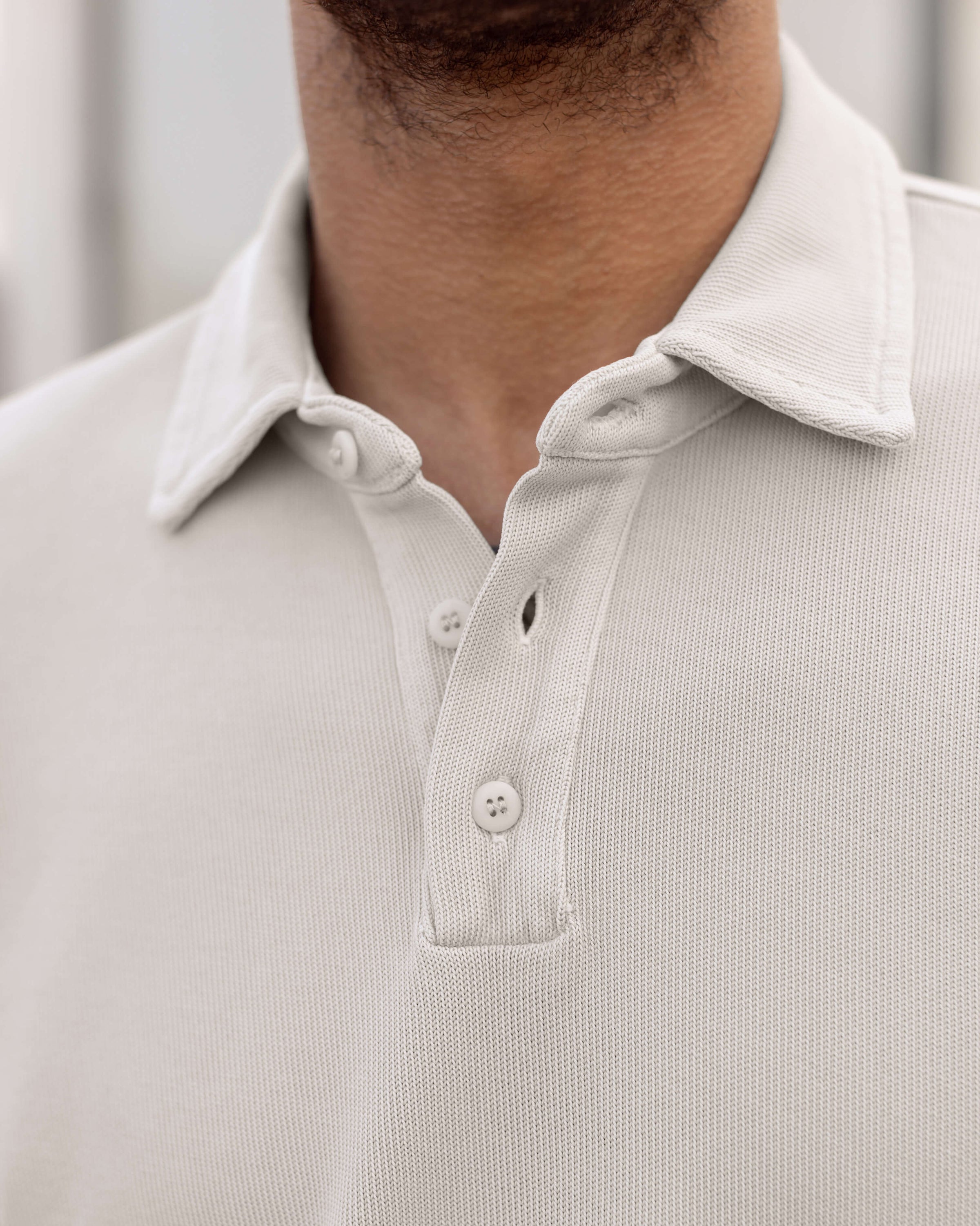 Caza Slubbly Organic Cotton Long Sleeve Polo / Cream Off White
