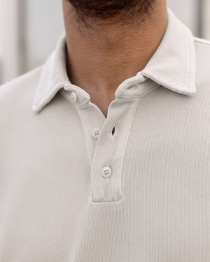 Caza Slubbly Organic Cotton Long Sleeve Polo / Cream Off White
