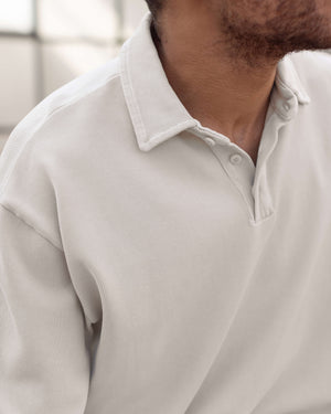 Caza Slubbly Organic Cotton Long Sleeve Polo / Cream Off White