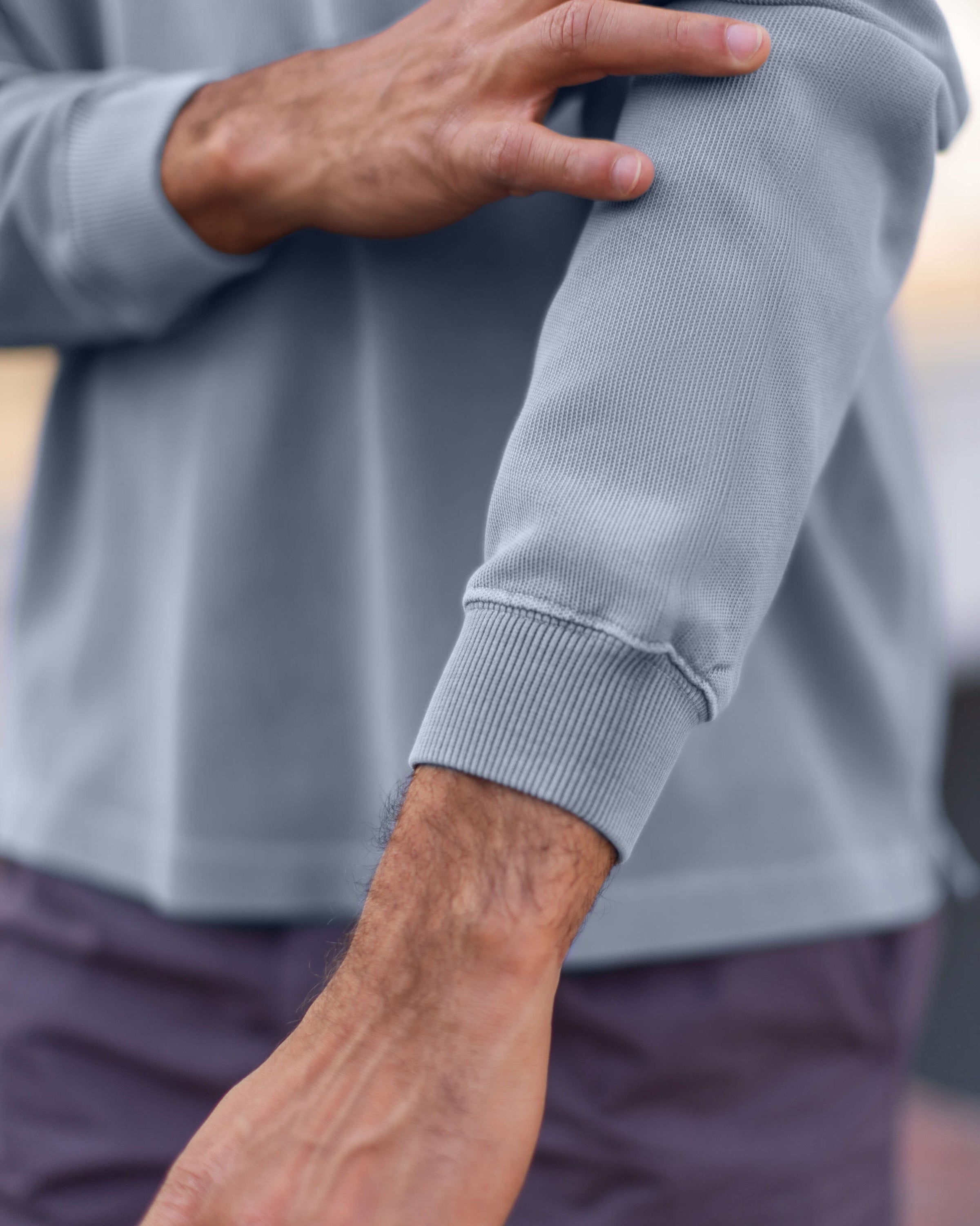 Caza Slubbly Organic Cotton Long Sleeve Polo / Faded Blue Wave
